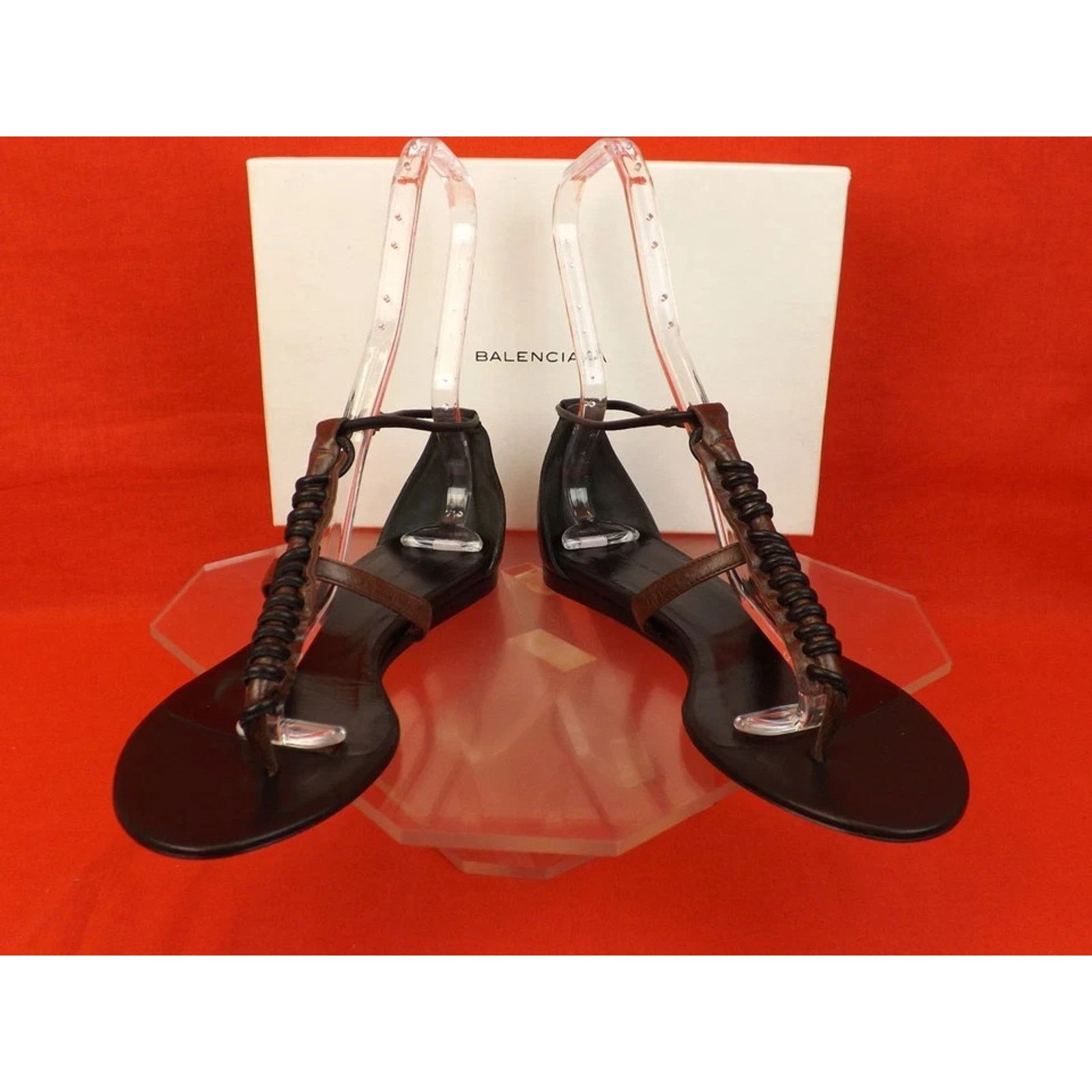 Balenciaga BALENCIAGA DARK BROWN BLACK ARENA FLATS THONG SANDALS 40 Size US 10 / IT 40 - 4 Thumbnail
