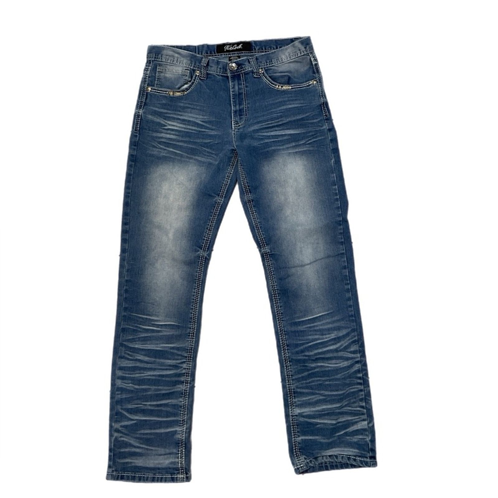 Vintage True Luck Men’s Light Blue Denim Straight Jeans Size US 34 / EU 50 - 1 Thumbnail