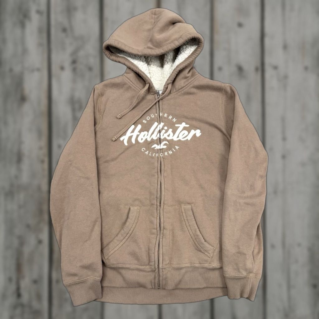 Hollister brown sherpa lined zip up hoodie y2k Sweatshirt L