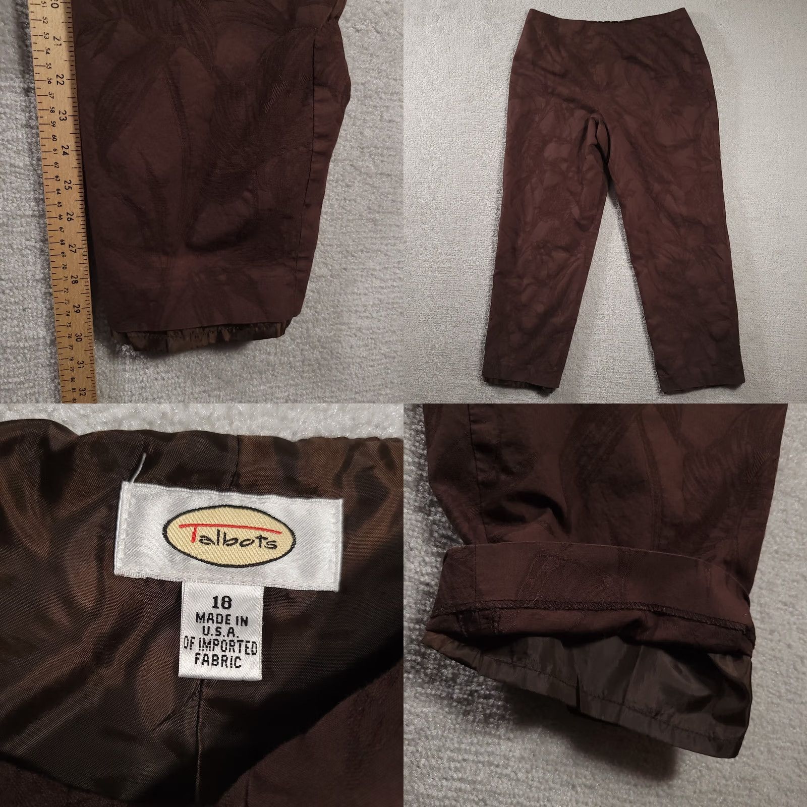 Talbots Vintage Talbots Dress Pants Womens 18 Brown Side Zip Lined Embroidered Leaf USA Size 40" / US 18 - 8 Thumbnail