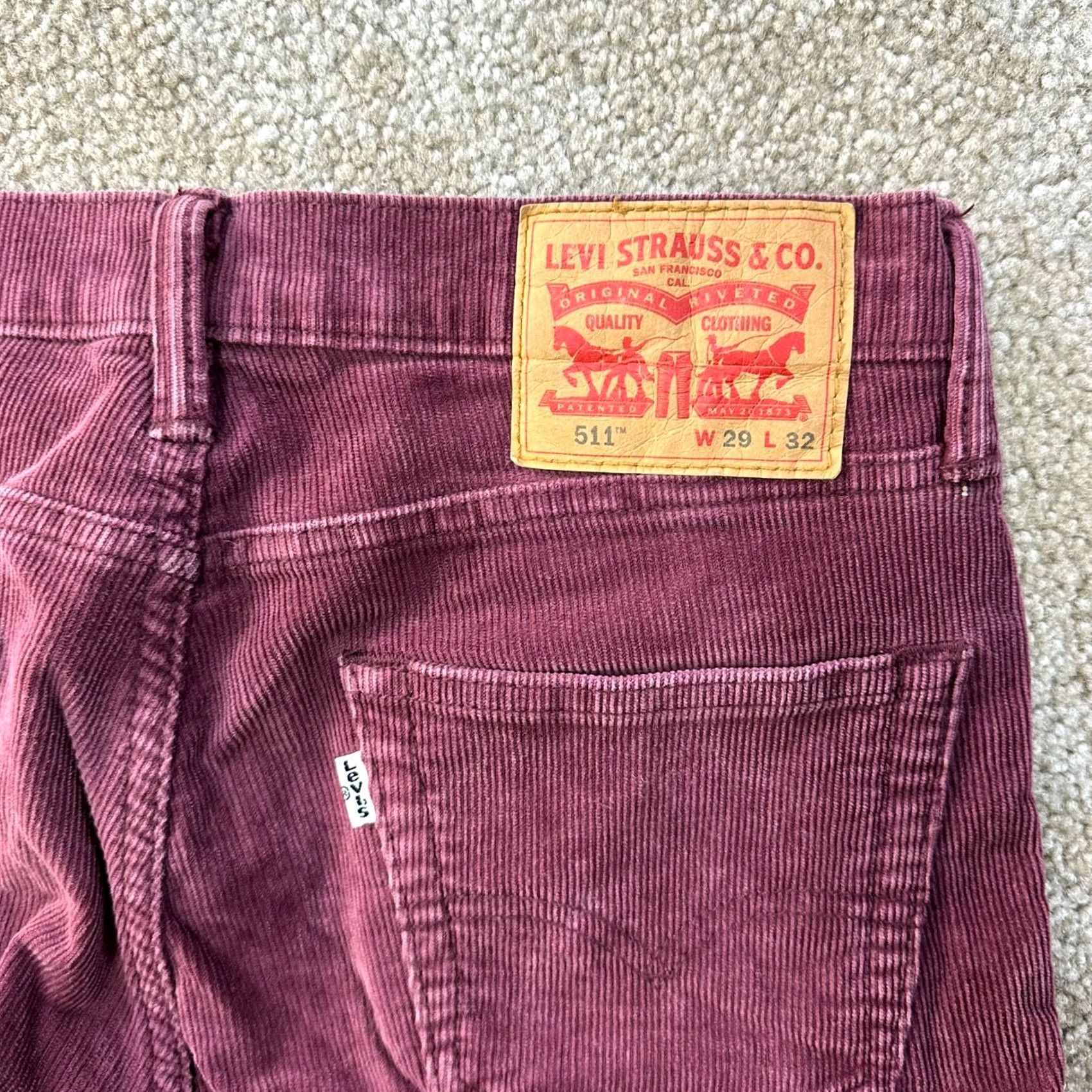 Levi's Levi's 511 Slim Straight Jeans Men 29x32 Red Corduroy Pants Regular Inseam 32" 5-Pocket Denim Vintage: No Size US 29 - 3 Thumbnail