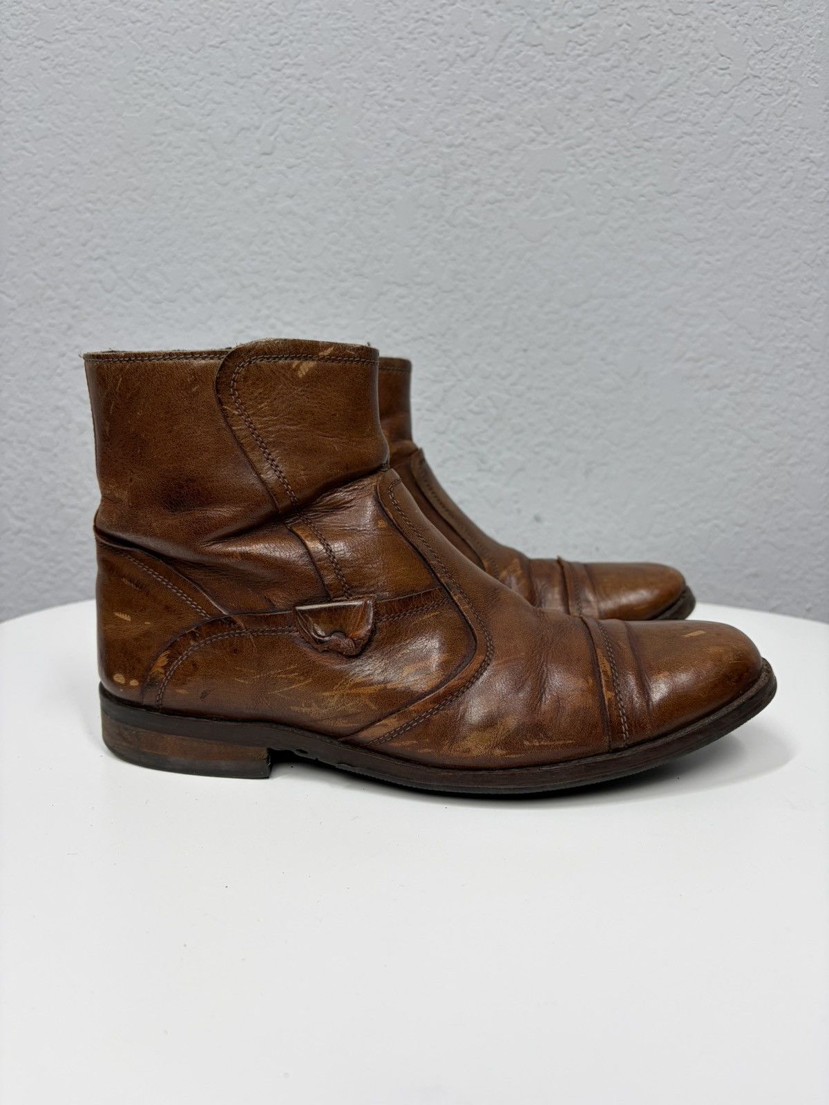 If Six Was Nine AS 98 Vibe Artisan Brown Leather Side Zip Ankle Biker Boots Size US 8 / EU 41 - 7 Thumbnail