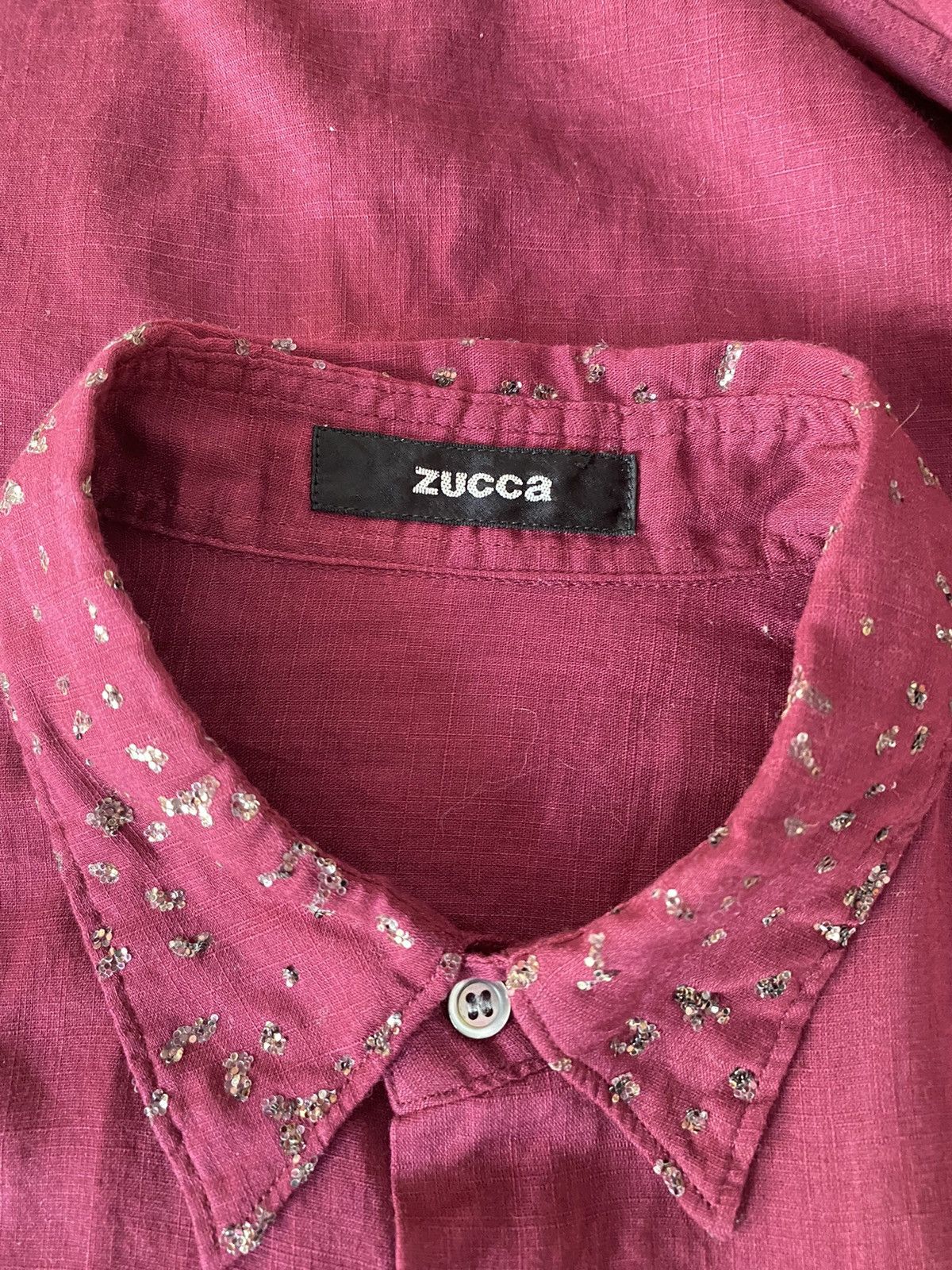 Zucca ZUCCA Deep Red Sheer Shirt with Sparkling Collar Size S / US 4 / IT 40 - 5 Thumbnail