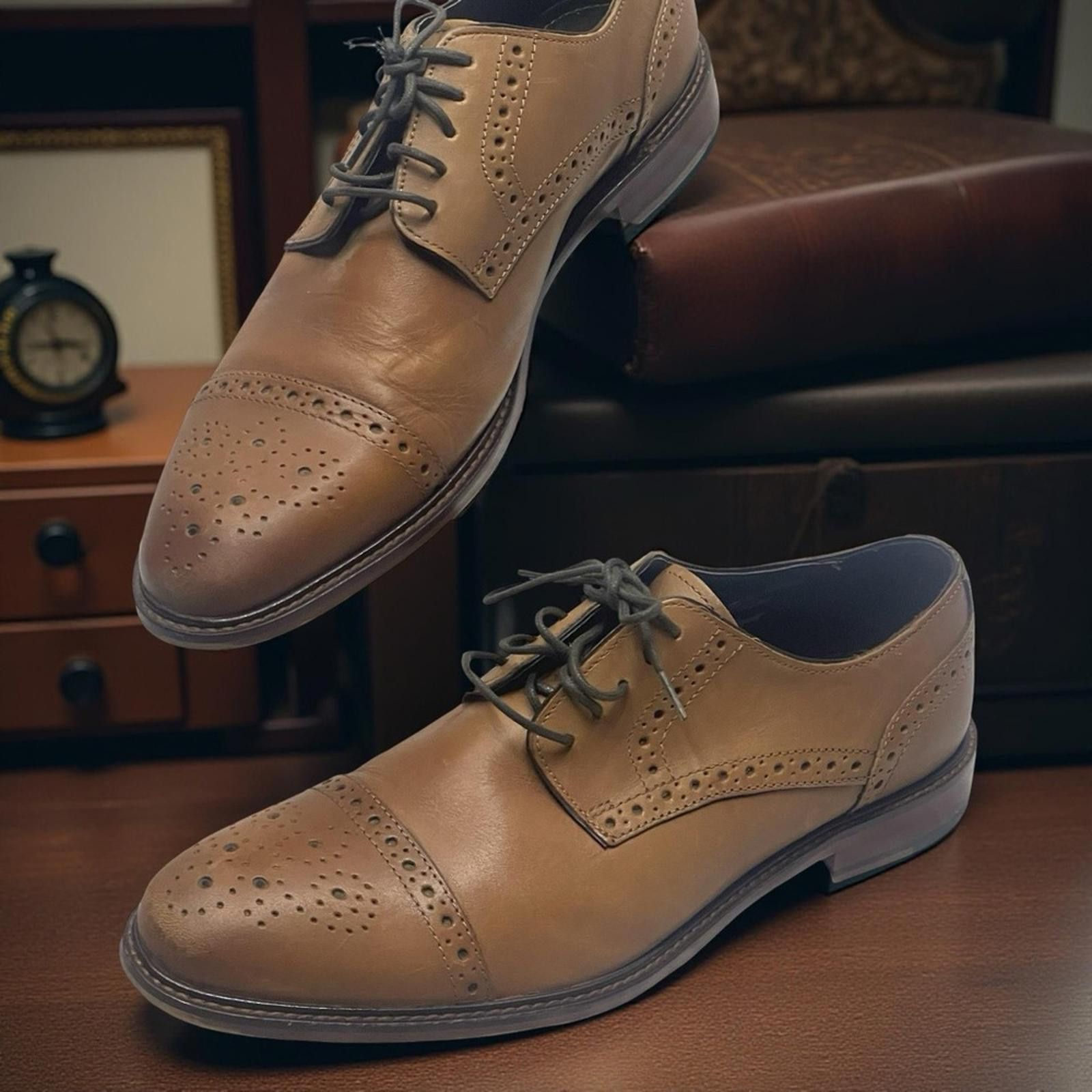 Joseph Abboud Joseph Abboud Brown Cap-toe Leather Men's Dress Shoes size 8 Size US 8 / EU 41 - 1 Thumbnail