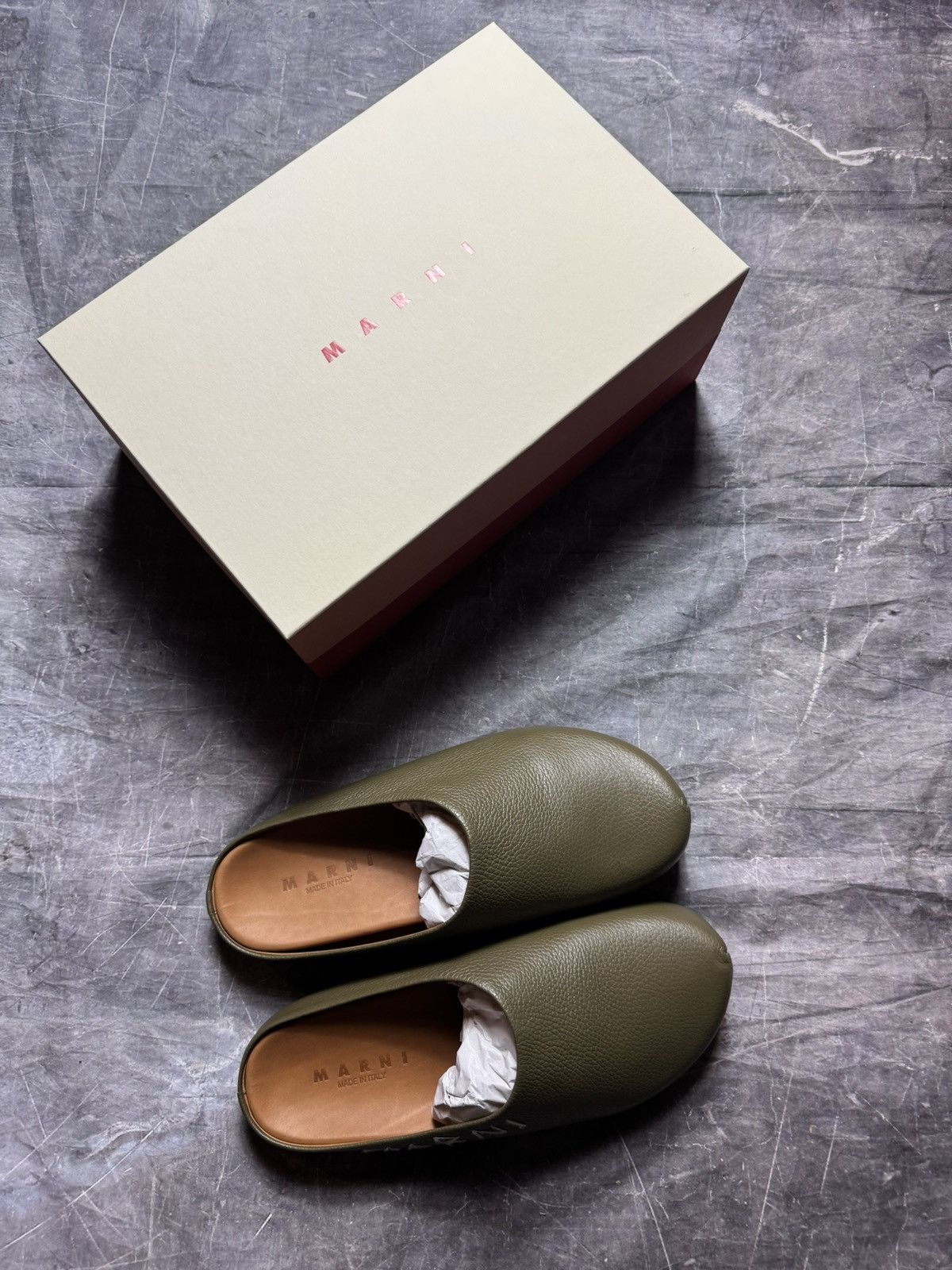 Marni Marni Embroidered Logo Sabot in Olive Size US 12 / EU 45 - 1 Thumbnail