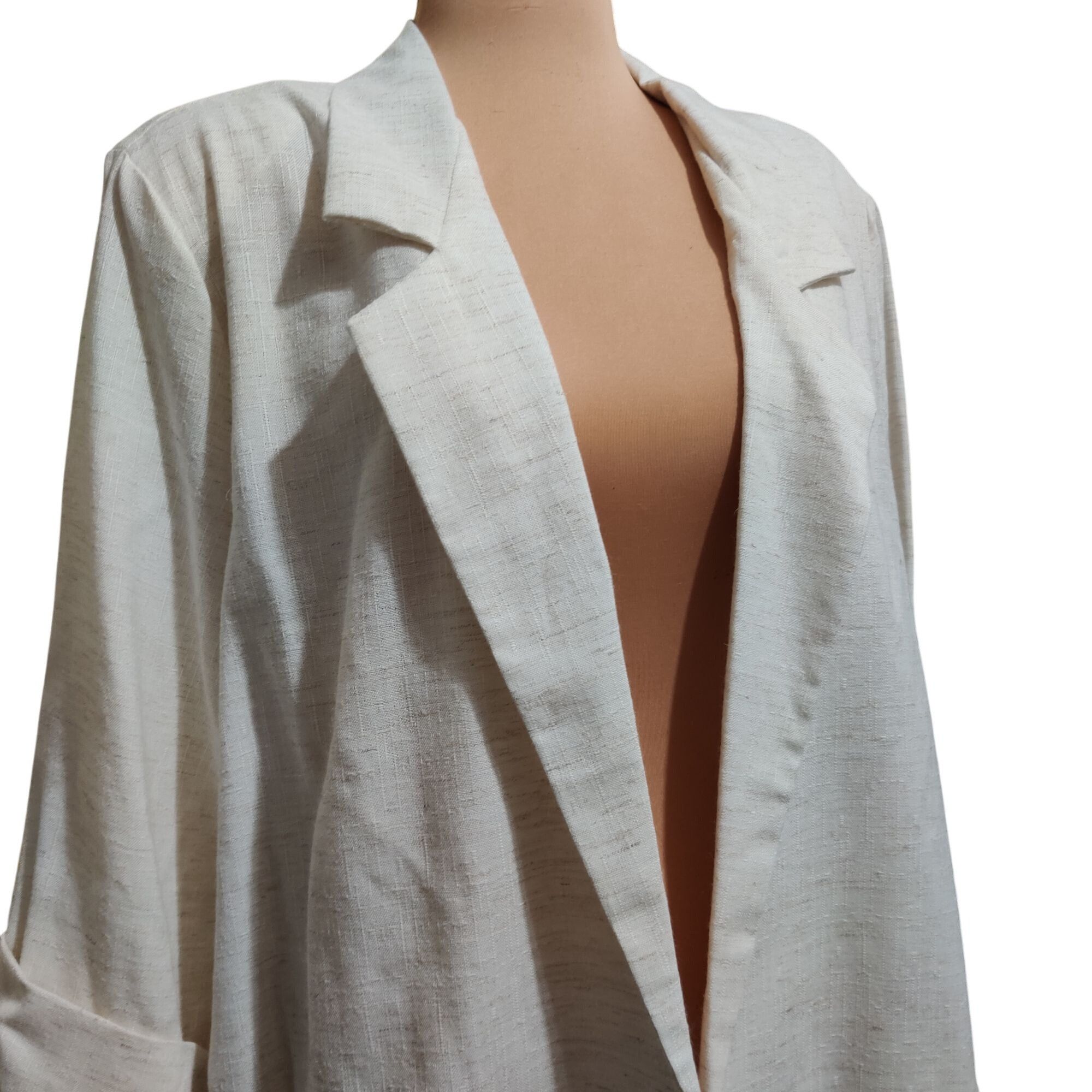 Vintage Alice Stuart XL Vintage Cream Power Blazer Open Front Should Size XL / US 12-14 / IT 48-50 - 2 Thumbnail
