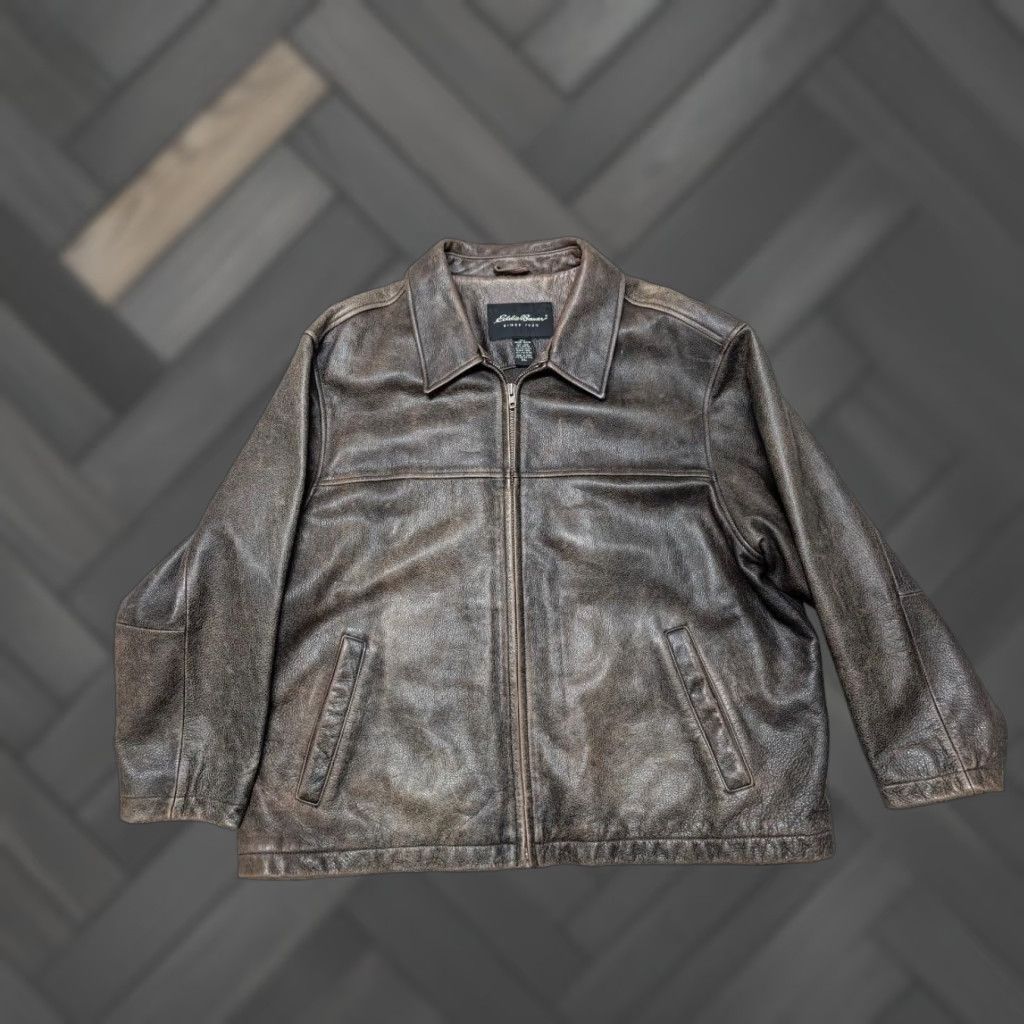 VINTAGE Eddie Bauer leather jacket Women's 2XL brown motorcycle jacket Plus Sized Cowhide Leather patina broke-in 90s