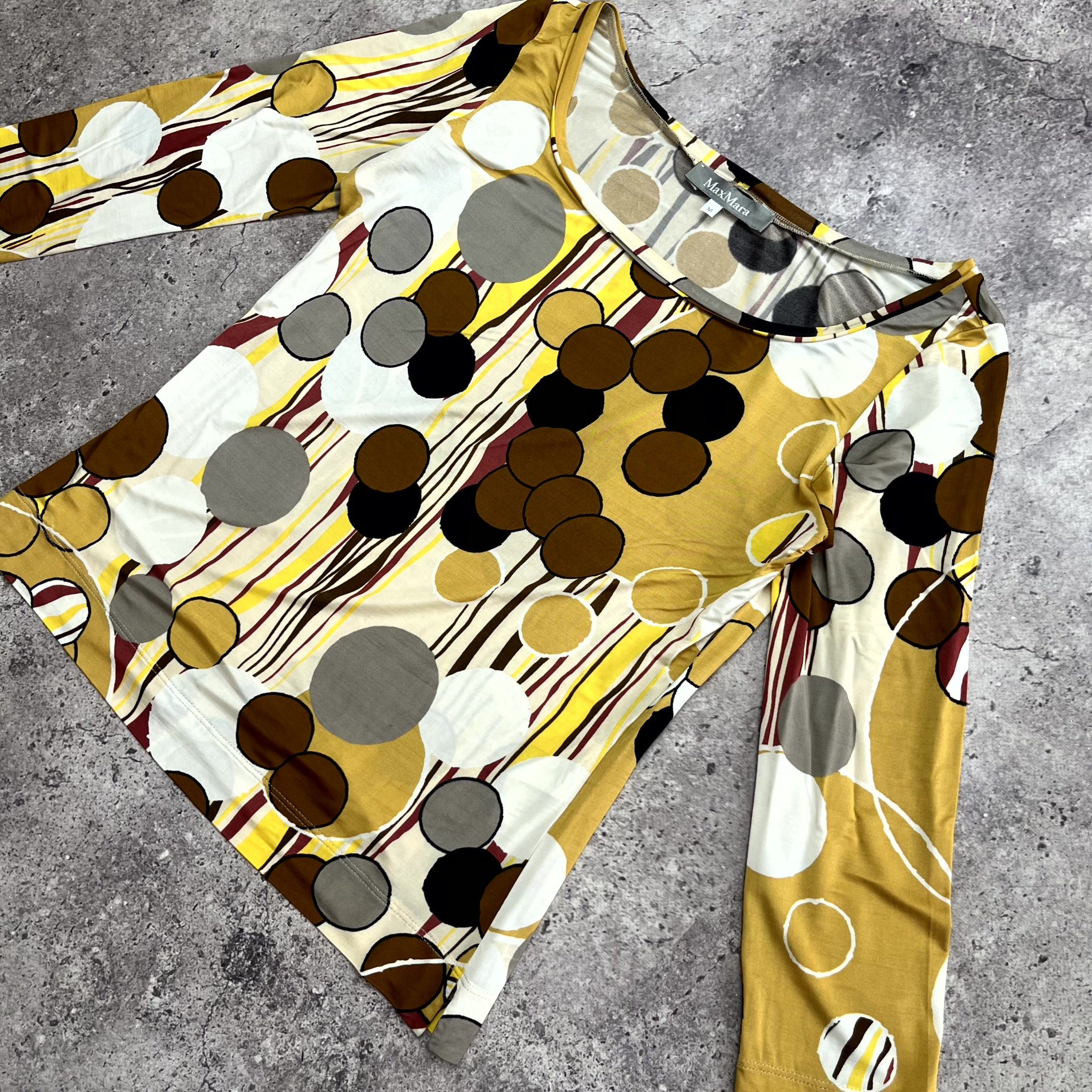 Max Mara MaxMara Abstract Polka Dot Yellow Top Blouse Size M Size M / US 6-8 / IT 42-44 - 3 Thumbnail