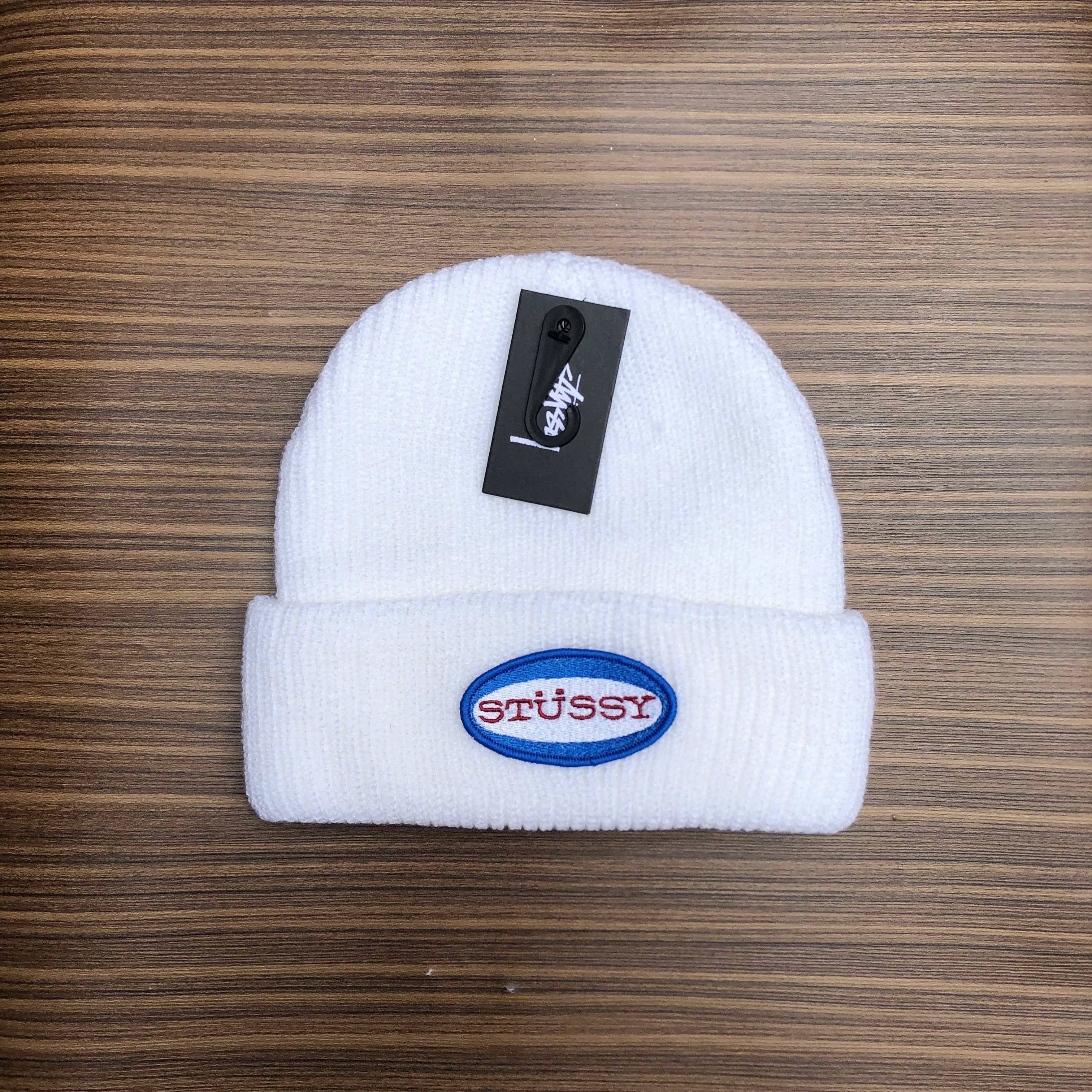 帽子 00s old stussy logo knit cap white NWT Nike x Stussy White Logo Embroidered Knit Beanie Hat
