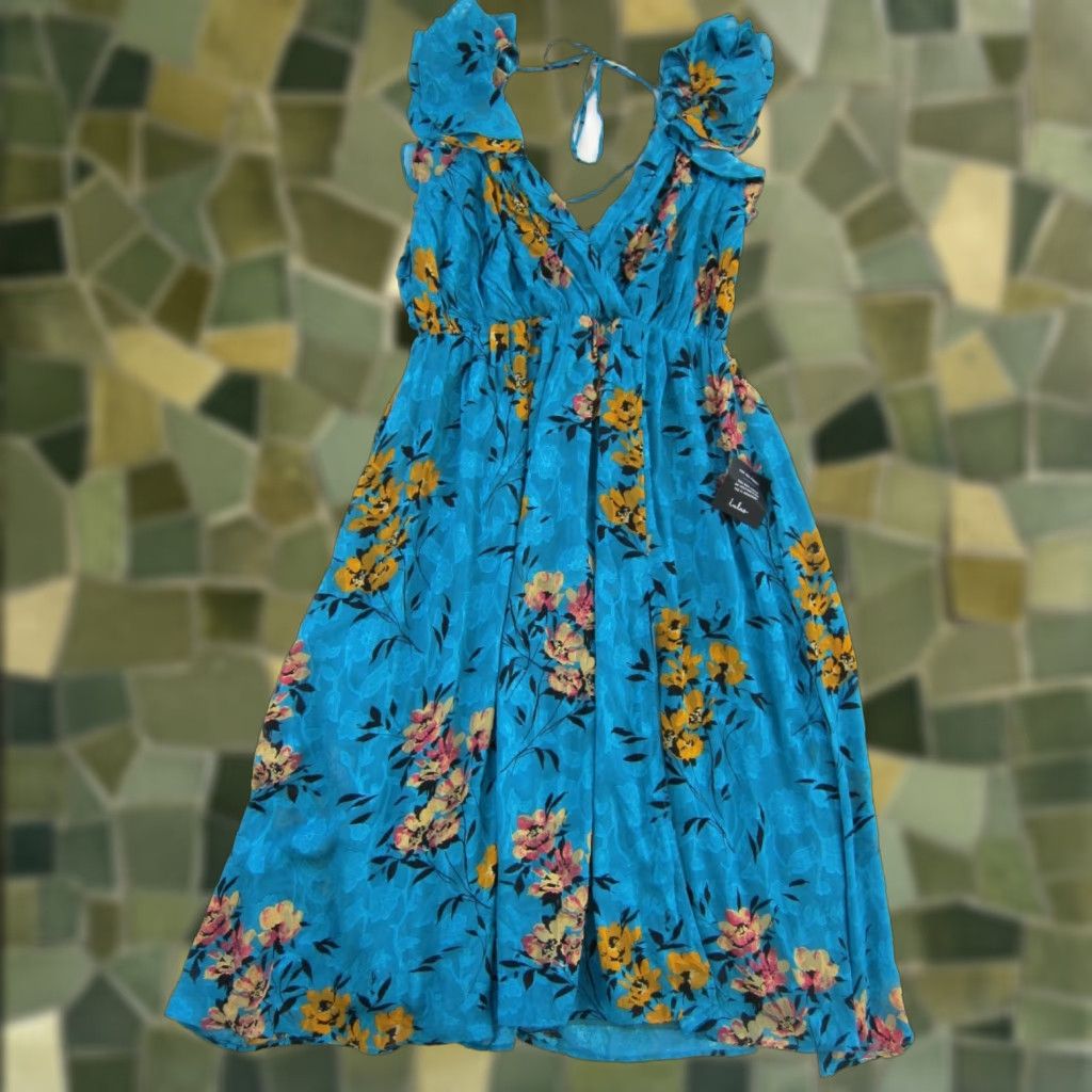 Lulus NWT Lulu's Dress V-Neck Cap Sleeve Midi Floral Blue XL Womens Size XL / US 12-14 / IT 48-50 - 1 Thumbnail