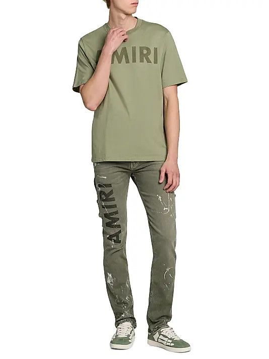 Amiri os11x1225 Logo Stencil T-Shirt in Olive Size US L / EU 52-54 / 3 - 2 Thumbnail