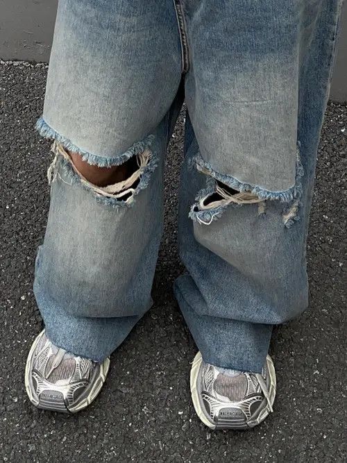 VIBE Trendy Ripped Distressed Baggy Jeans Size US 34 / EU 50 - 4 Thumbnail