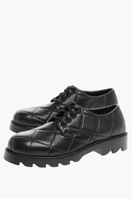 image of Bottega Veneta Quilted Effect Strut Embossed Leather Derby Shoes in Black, Men's (Size 12)