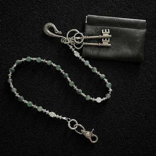 Jewelry 83Black Leather Wallet with Beaded Chain and Key Charm Size ONE SIZE - 3 Thumbnail