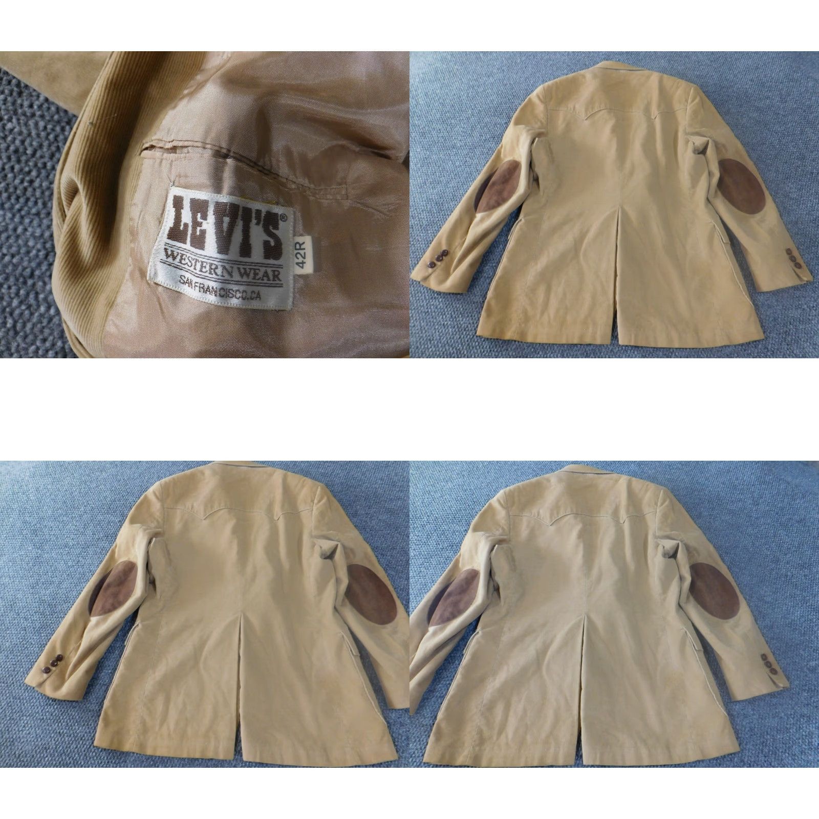 Levi's VINTAGE Levis Blazer Corduroy Brown 42 Mens Sports Coat Jacket Coat Single-Breasted Two-Button Peak Lapel Size 42R - 8 Thumbnail