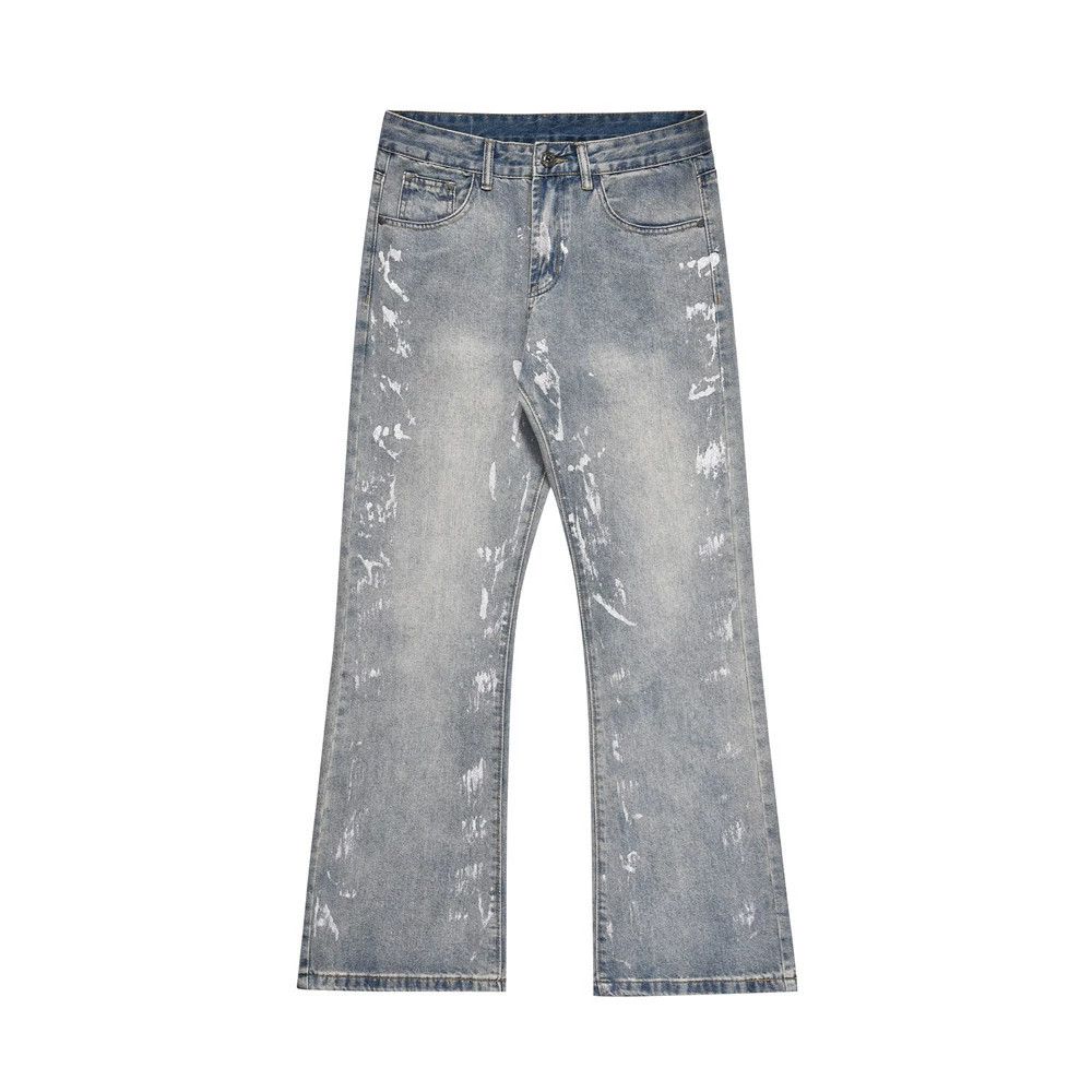 washed distressed grunge paint flared jeans