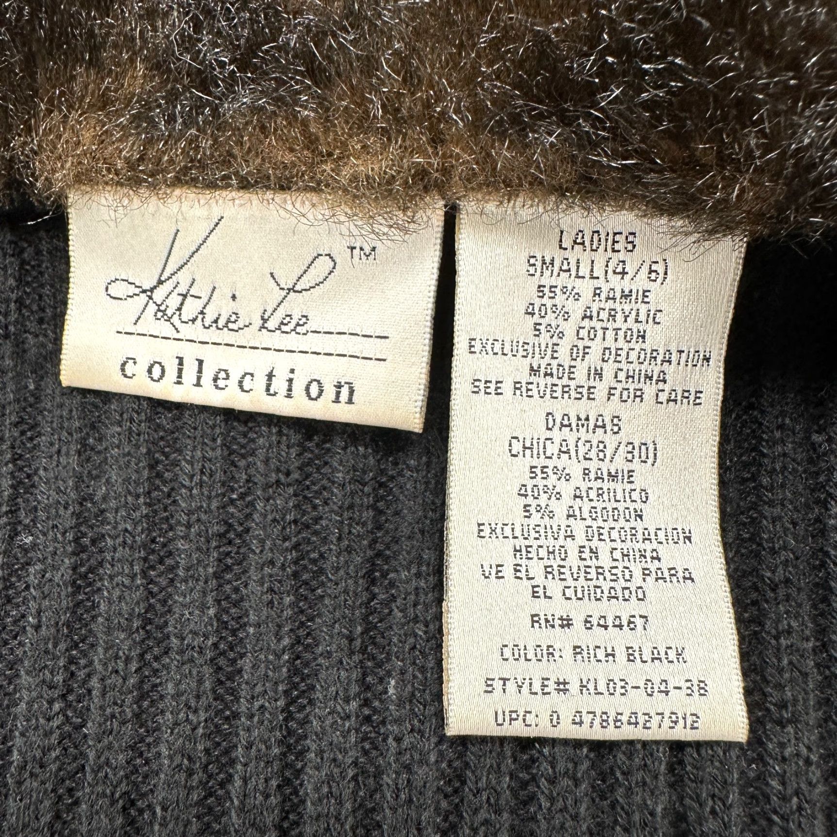 Lee VINTAGE Katie Lee Jacket Womens S Black Fur Trim Full Zip Knit Ribbed 90s Size S / US 4 / IT 40 - 7 Thumbnail