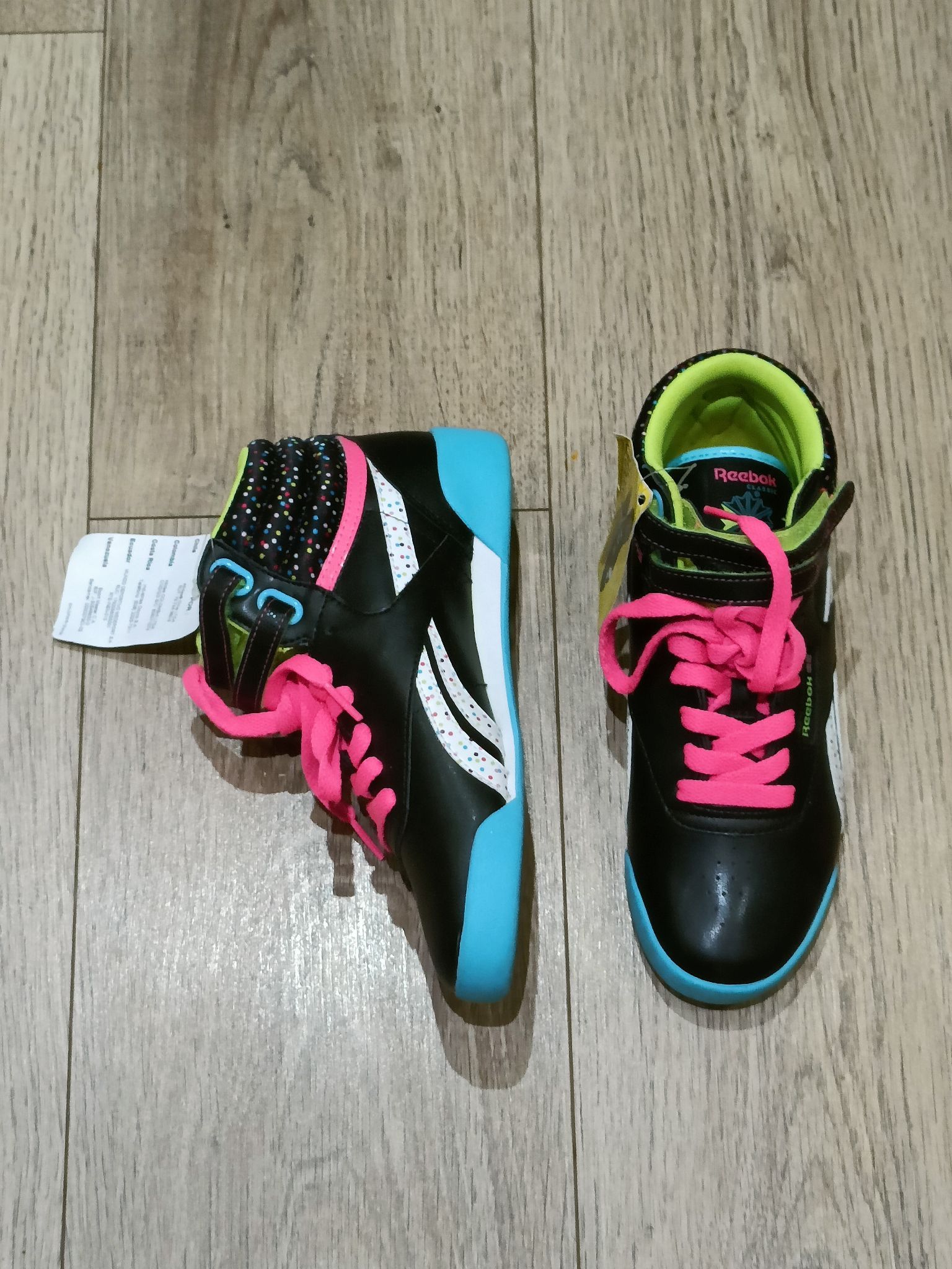 Reebok Reebok Sneakers Girls 3 Black Pink Teal High Top Polka Dot Size 3XL / US 20-22 - 2 Thumbnail