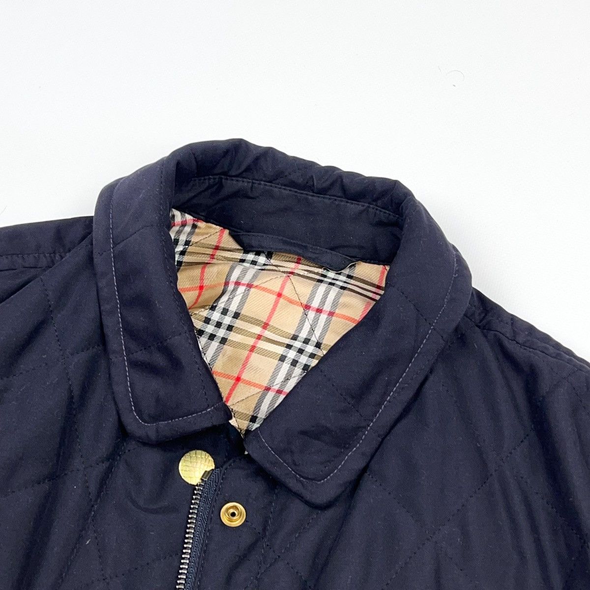 Burberry London Vintage Navy Nova Check Plaid Quilted Jacket