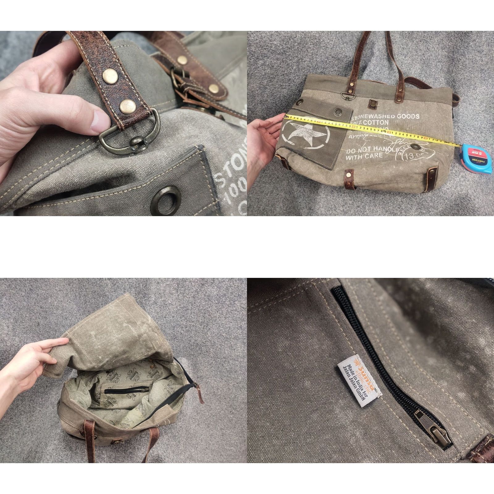 Vintage Myra India Design Vintage Leather & Canvas Tote Shoulder Bag Medium Beige Women Handbag 90s Army Art Brand Myra Mens Womens Girls Size ONE SIZE - 10 Thumbnail