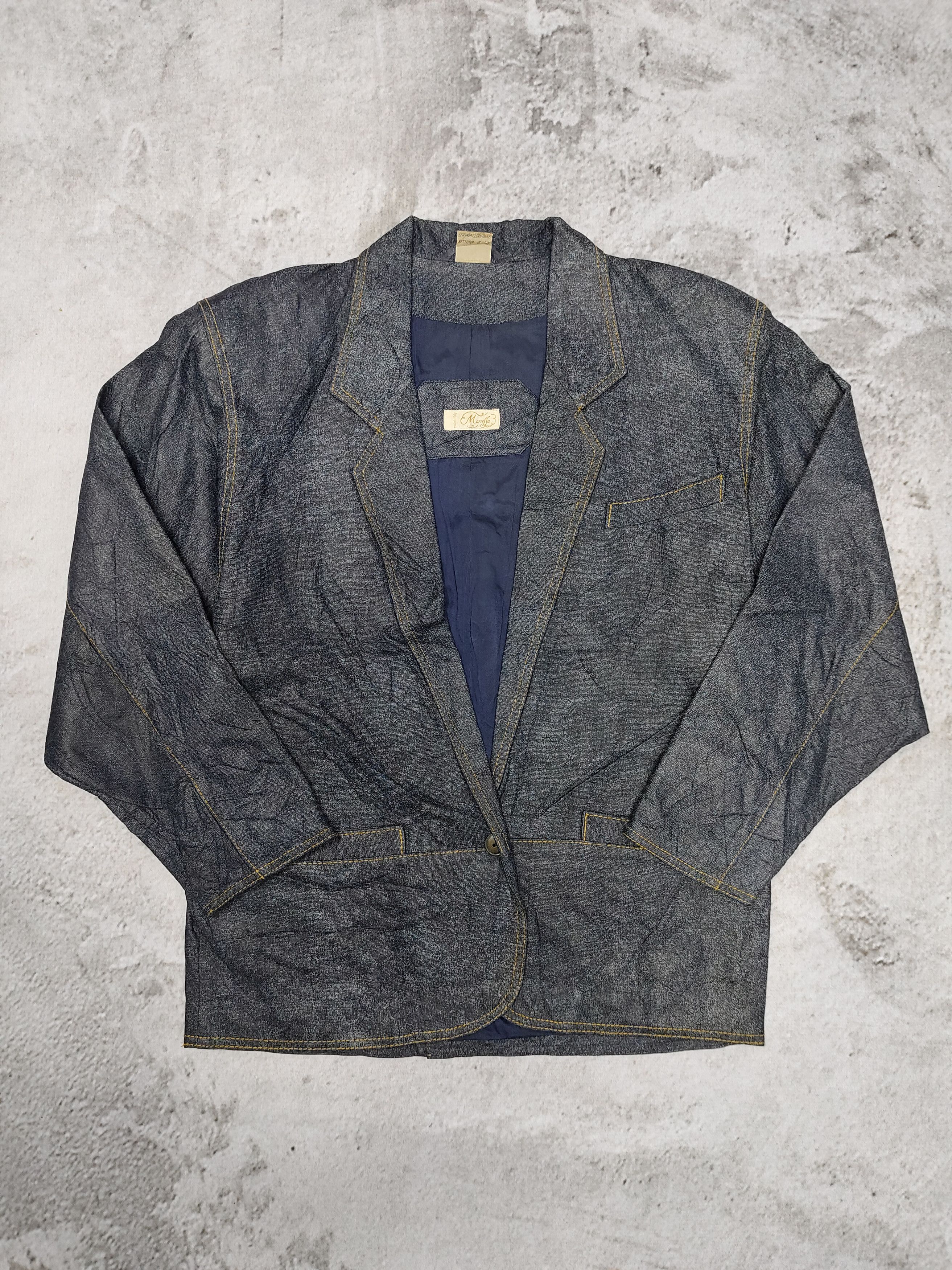 Marella 80s Marella 🇮🇹 Soft Leather Construction Denim Look Jacket Size L / US 10 / IT 46 - 4 Thumbnail