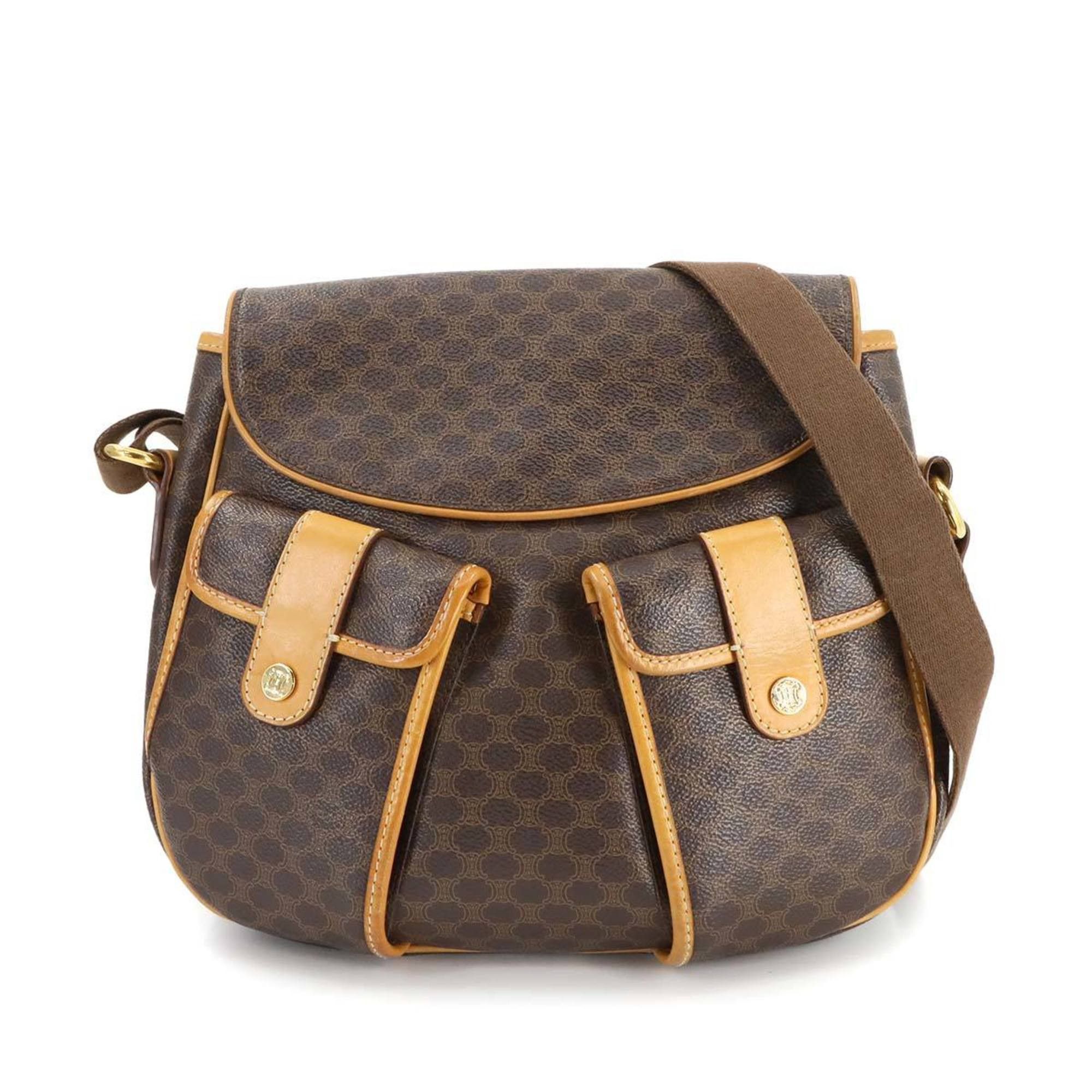 Celine Macadam Shoulder Bag Brown Gold Hardware, Women's