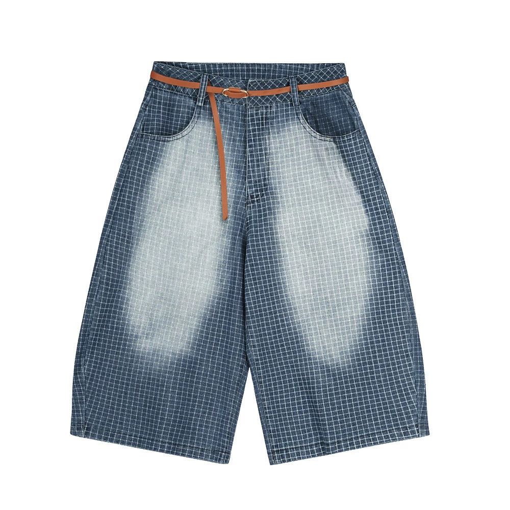 Japanese Brand Men's street loose plaid washed denim shorts Size US 32 / EU 48 - 1 Thumbnail