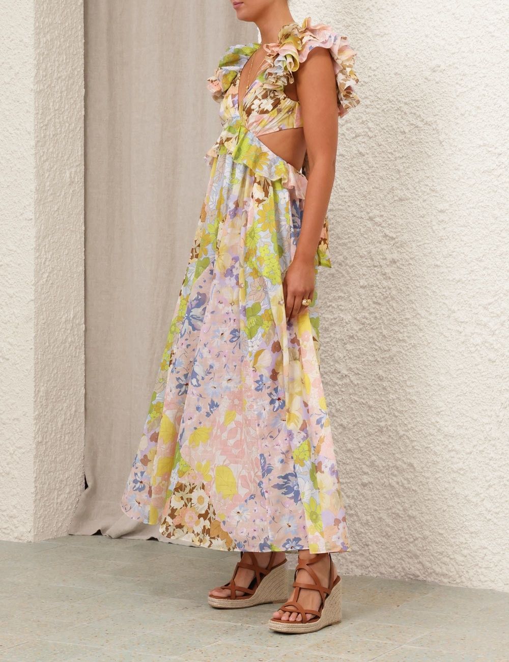 Zimmermann oc11z0525 Pop Ruffle Sleeve Midi Dress in Multicolor Size XS / US 0-2 / IT 36-38 - 3 Thumbnail