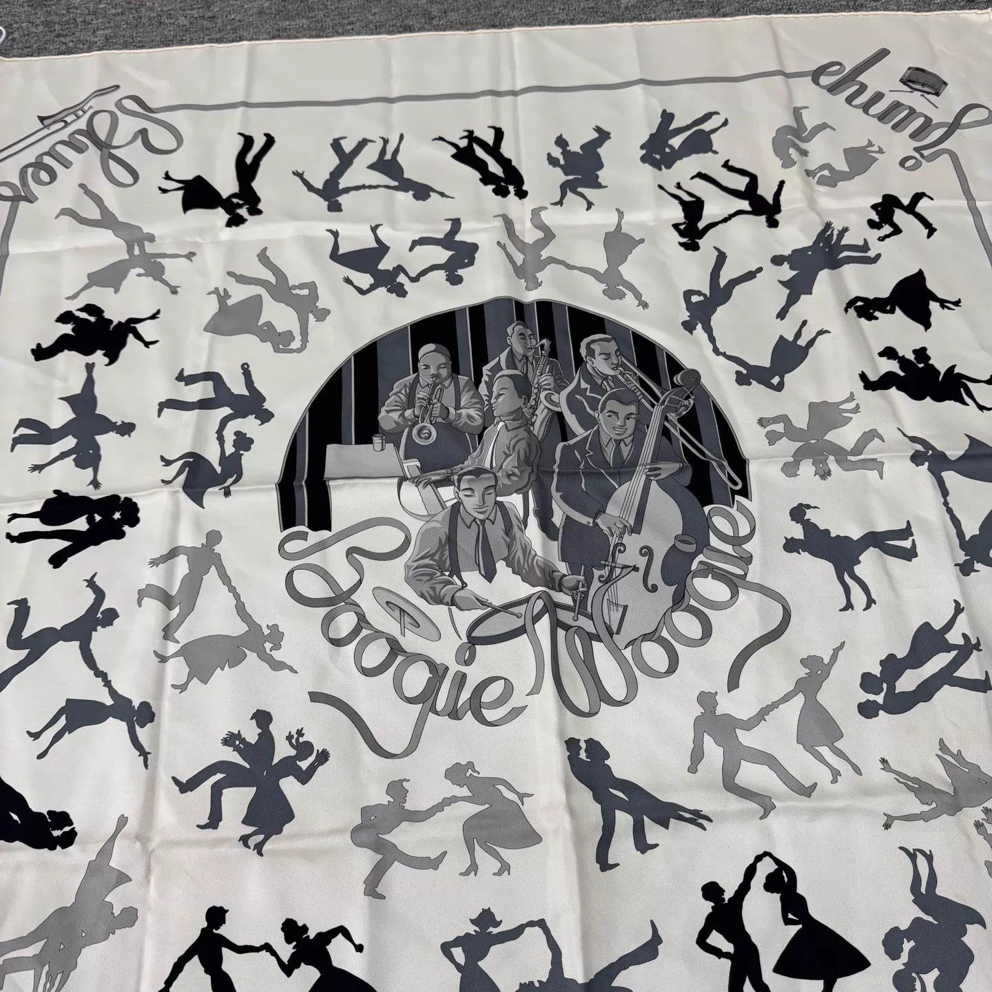 Hermes HERMES Jazz & Swing Dance Scarf Gray White 90x90cm Size ONE SIZE - 2 Thumbnail