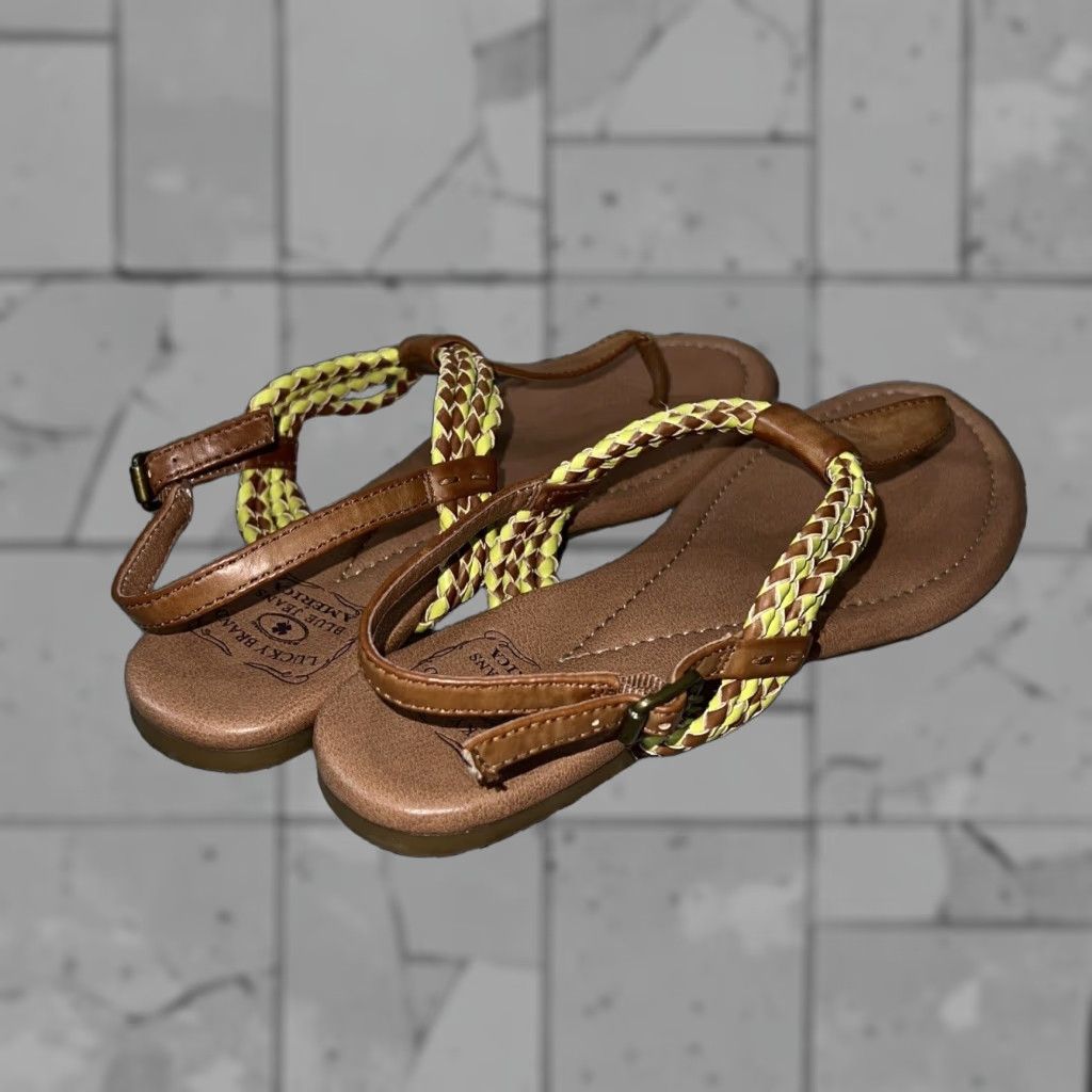 Lucky Brand VINTAGE Lucky Brand Jeans America Sandal Women Size 8.5 Brown Leather Blue Character Shoes Size 30" / US 8 / IT 44 - 1 Thumbnail