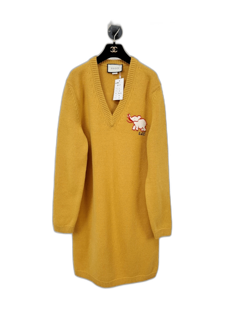 Gucci Gucci Wool Sweater Dress with Elephant Embroidery-2505 Size S / US 4 / IT 40 - 1 Thumbnail