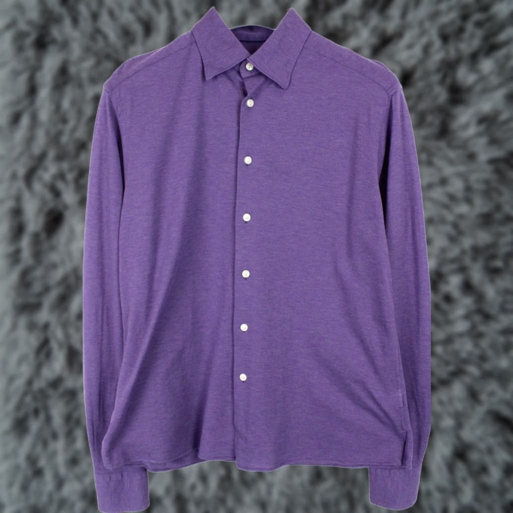 Eton Eton Formal Shirt Men Large Tricot Melange Button Up Spread Purple Size 42R - 1 Thumbnail