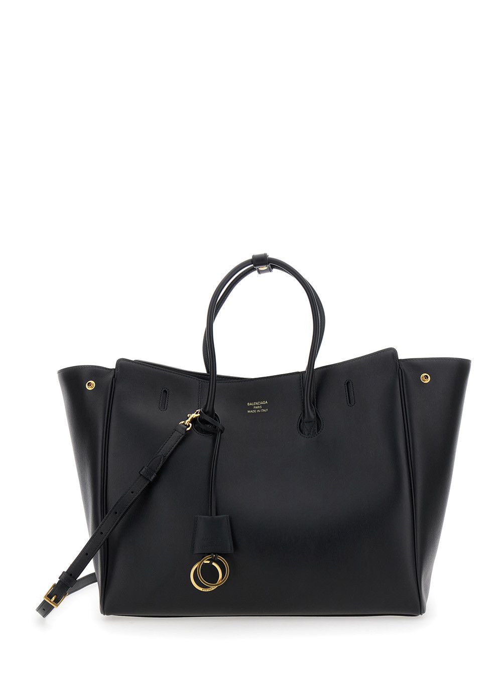 Balenciaga 'Hampton Medium' Black Handbag with Embossed Logo on the Front and Removable Key Ring in Leather Woman Size ONE SIZE - 1 Thumbnail