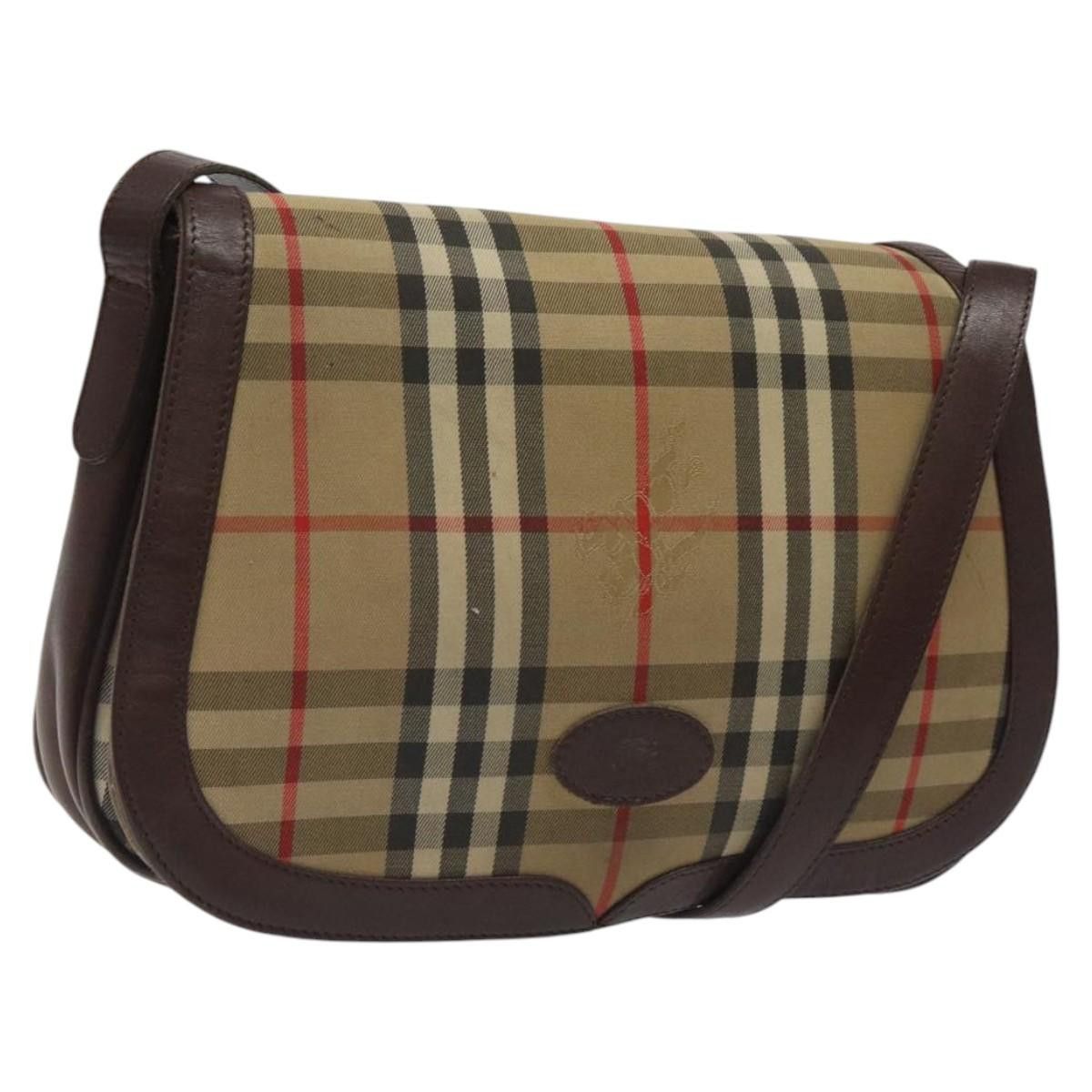 Burberry Nova Check Shoulder Bag Canvas Beige Gold Auth Ba805 in Beige/Gold, Women's