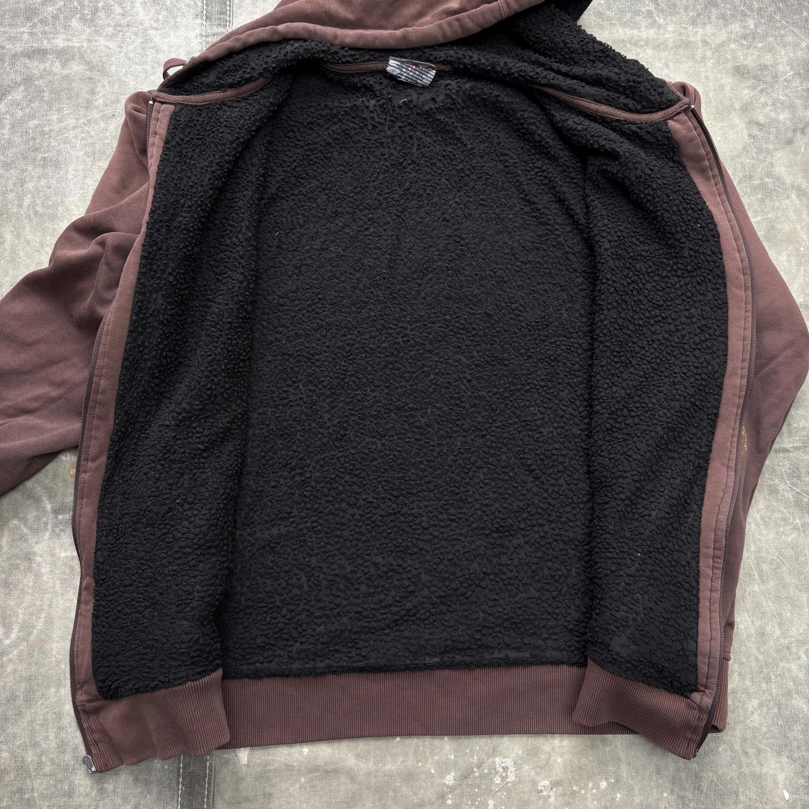 Southpole Vintage Faded Chocolate Brown Sherpa Lined Full Zip Hoodie Size US XL / EU 56 / 4 - 6 Thumbnail