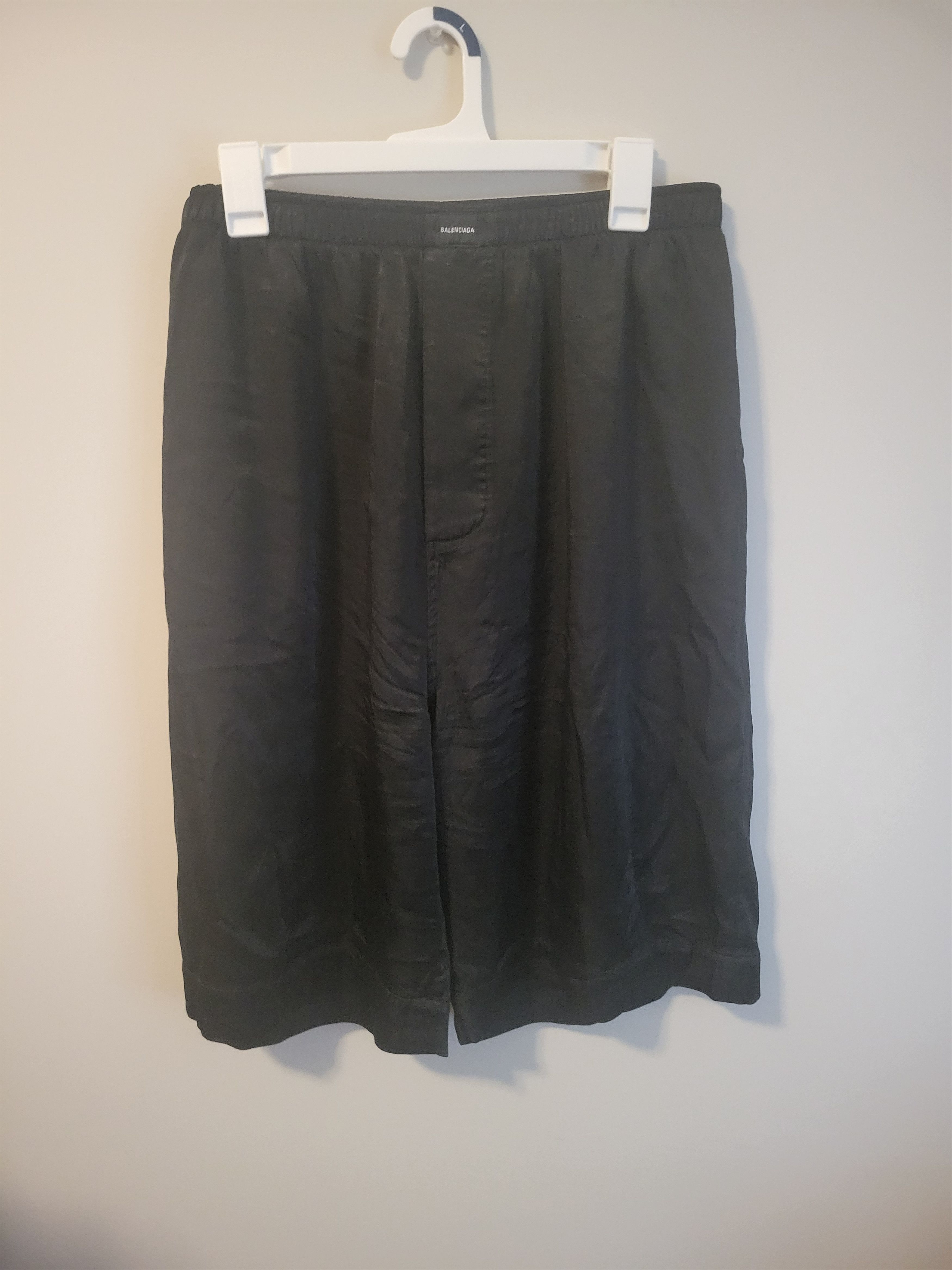 image of Balenciaga Homewear Black Silk Oversized Shorts, Men's (Size 34)