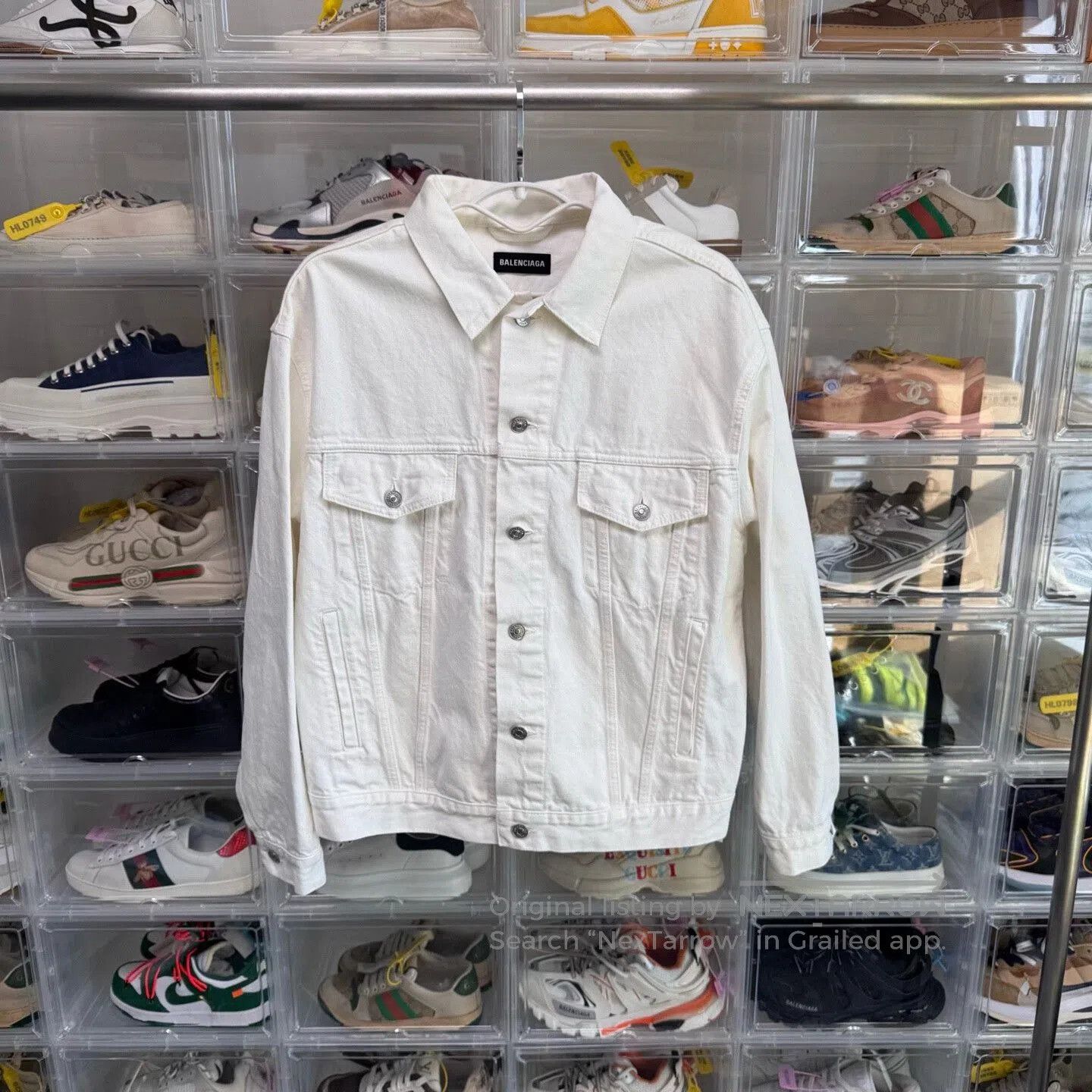 balenciaga white denim jacket with logo.