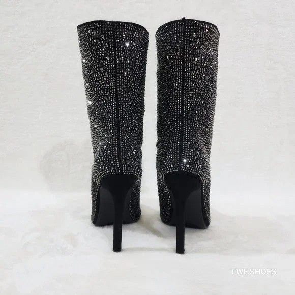 Other Infinity Black Rhinestone Stiletto High Heel Ankle Boots Size US 9 / IT 39 - 3 Thumbnail