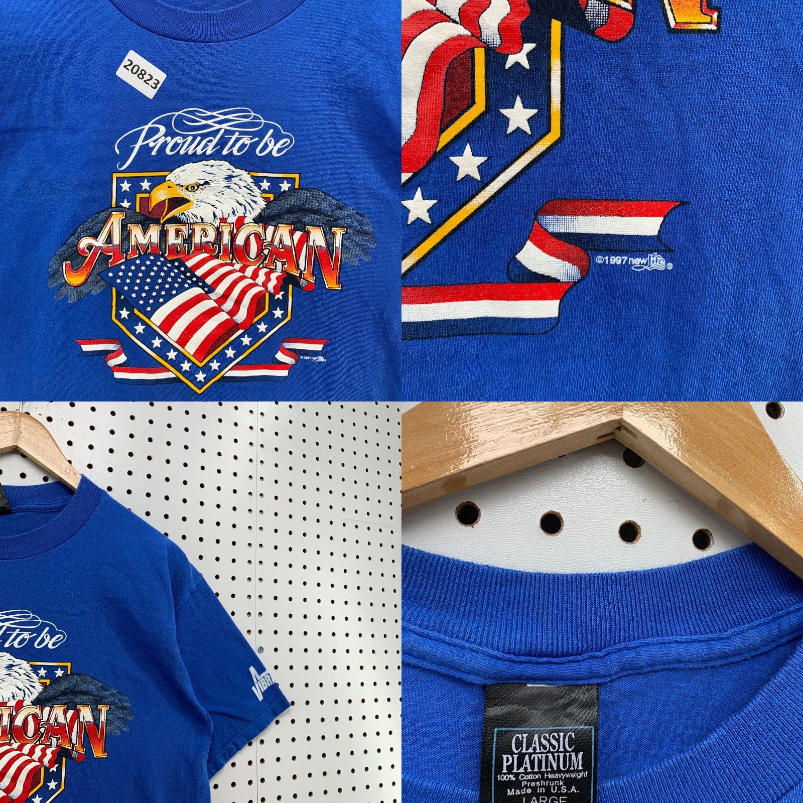 Vintage VINTAGE Classic Platinum Proud To Be American T-Shirt Blue Eagle Flag Short Sleeve Adult L USA Men's Size US L / EU 52-54 / 3 - 8 Thumbnail