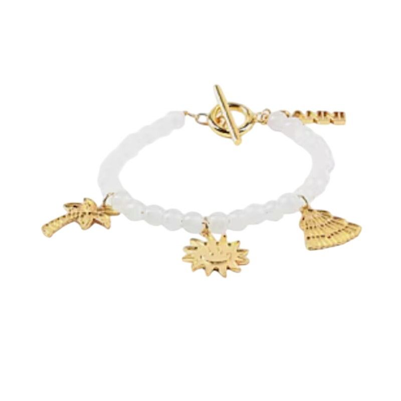 Ganni Ganni White beaded bracelet with gold charms Size ONE SIZE - 14 Thumbnail
