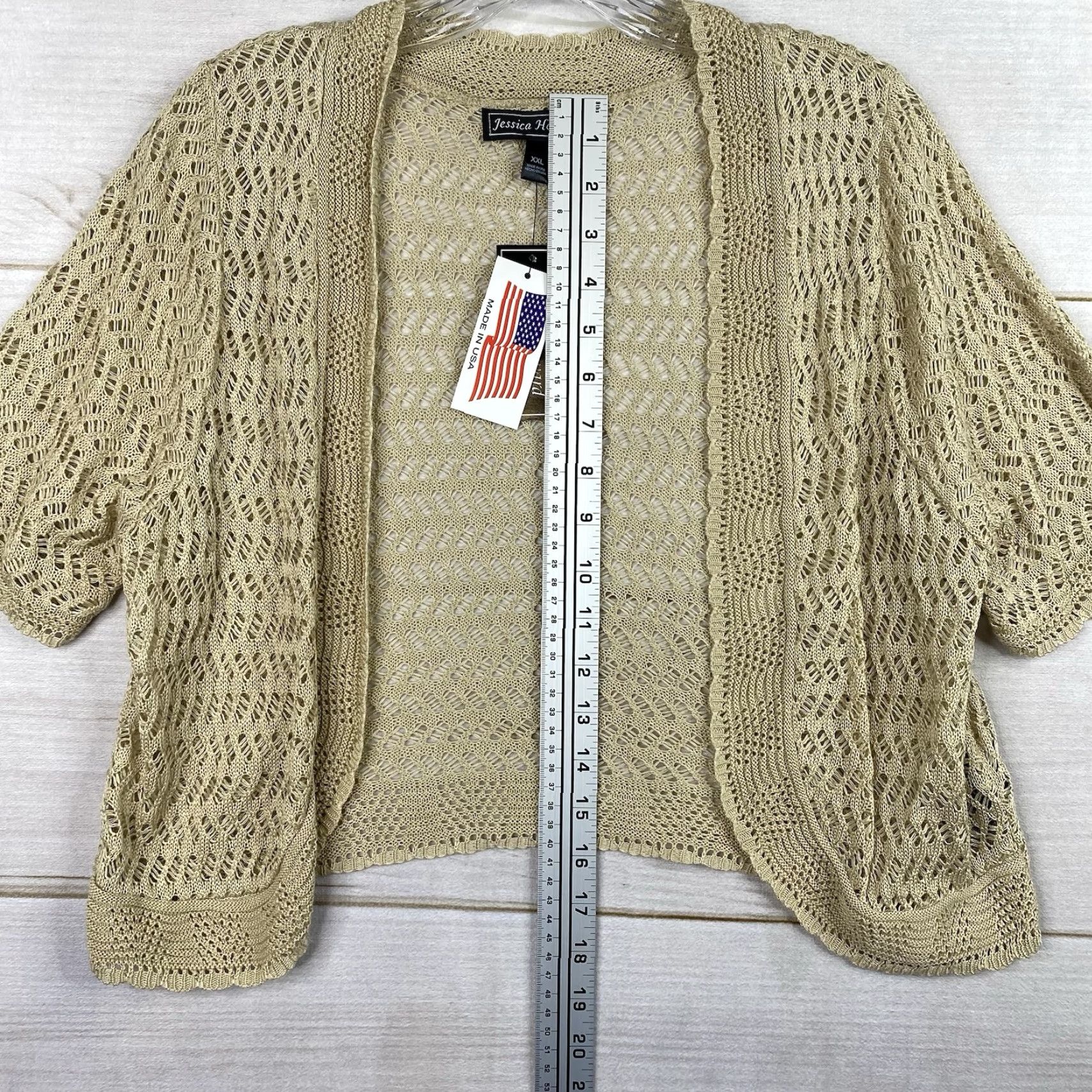 Vintage VINTAGE Jessica Howard Cardigan Womens 2XL Beige Crochet Shrug Open-Knit V-Neck Short Sleeve Size XXL / US 16-18 / IT 52-54 - 3 Thumbnail
