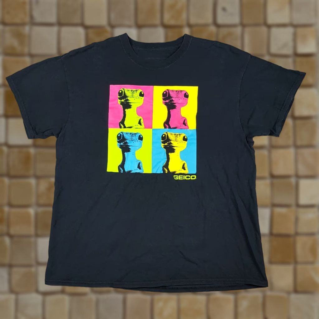Gildan Geico Gecko Andy Warhol Pop Art Lizard Tee Men's XL Black T Shirt Retro Y2K Vintage Geico Gecko Pop Art Lizard Tee Mens XL Black T-Shirt Size US XL / EU 56 / 4 - 1 Thumbnail