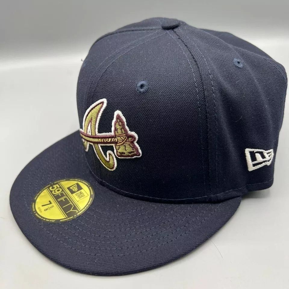New Era Atlanta Braves Hat Men 7 5/8 Blue 59Fifty New Era Fitted Cap Size ONE SIZE - 2 Thumbnail
