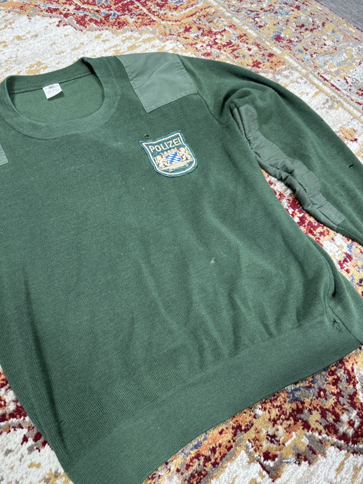 Japanese Brand 80s Polizei Trashed Vintage Wool Knit Sweater Boxy Army Size US L / EU 52-54 / 3 - 8 Thumbnail