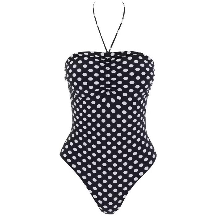 image of Saint Laurent Paris O1S22I1N0524 Polka Swimsuit In Black, Women's (Size Medium)