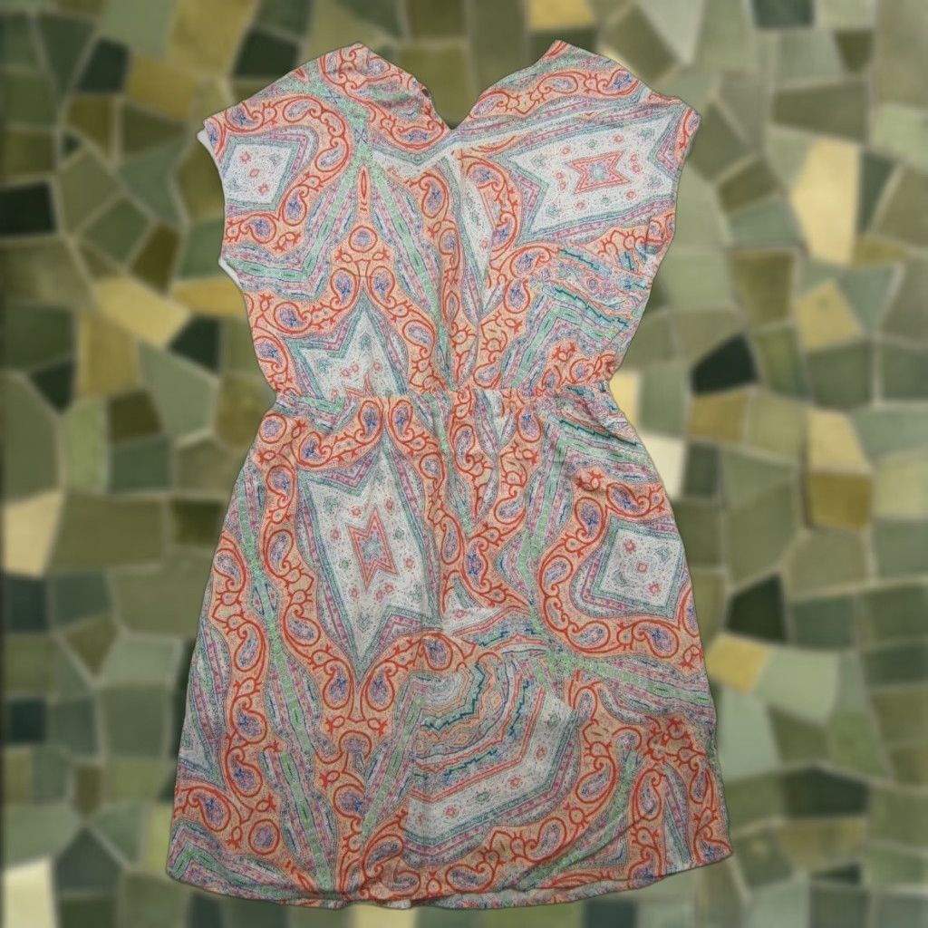Vintage Violeta Mango 100% Rayon Red Green Paisley Tunic Sheath Shift Sun Dress Women 10 Size L / US 10 / IT 46 - 1 Thumbnail
