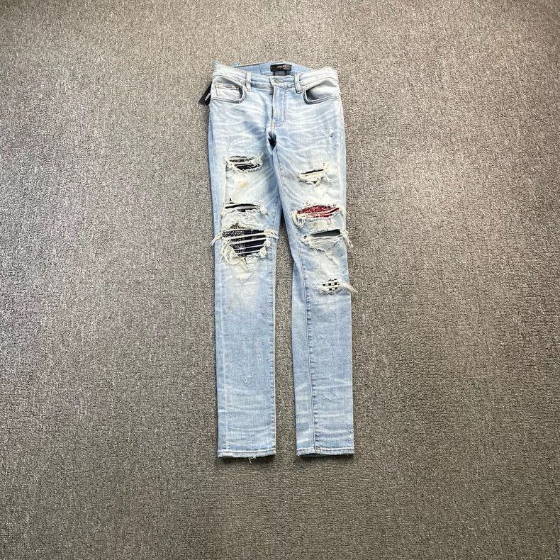 Amiri batik floral distressed denim trousers