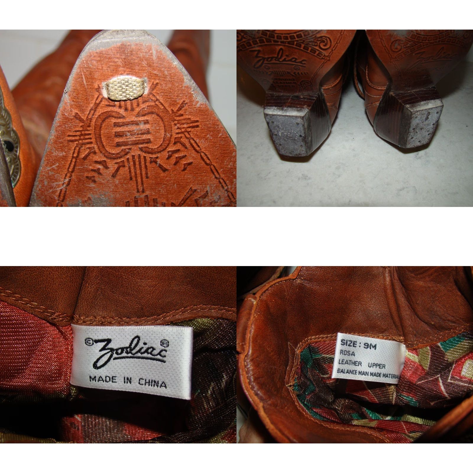 Vintage VINTAGE Zodiac Boots Western Slouch Bolo Tie Toe Cap Brown Leather Women Medium 9M Size ONE SIZE - 9 Thumbnail