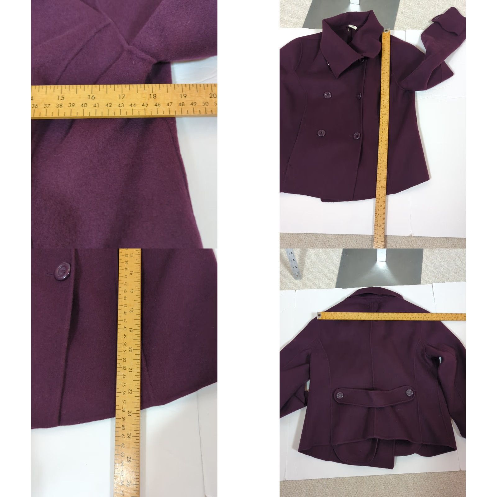 Nautica Womens Pea Coat Jacket Wool Short Size M Eggplant Purple Pockets Cambridge Dry Goods Regular Long Sleeve Button Front Casual Business Travel Size 32" / US 10 / IT 46 - 9 Thumbnail