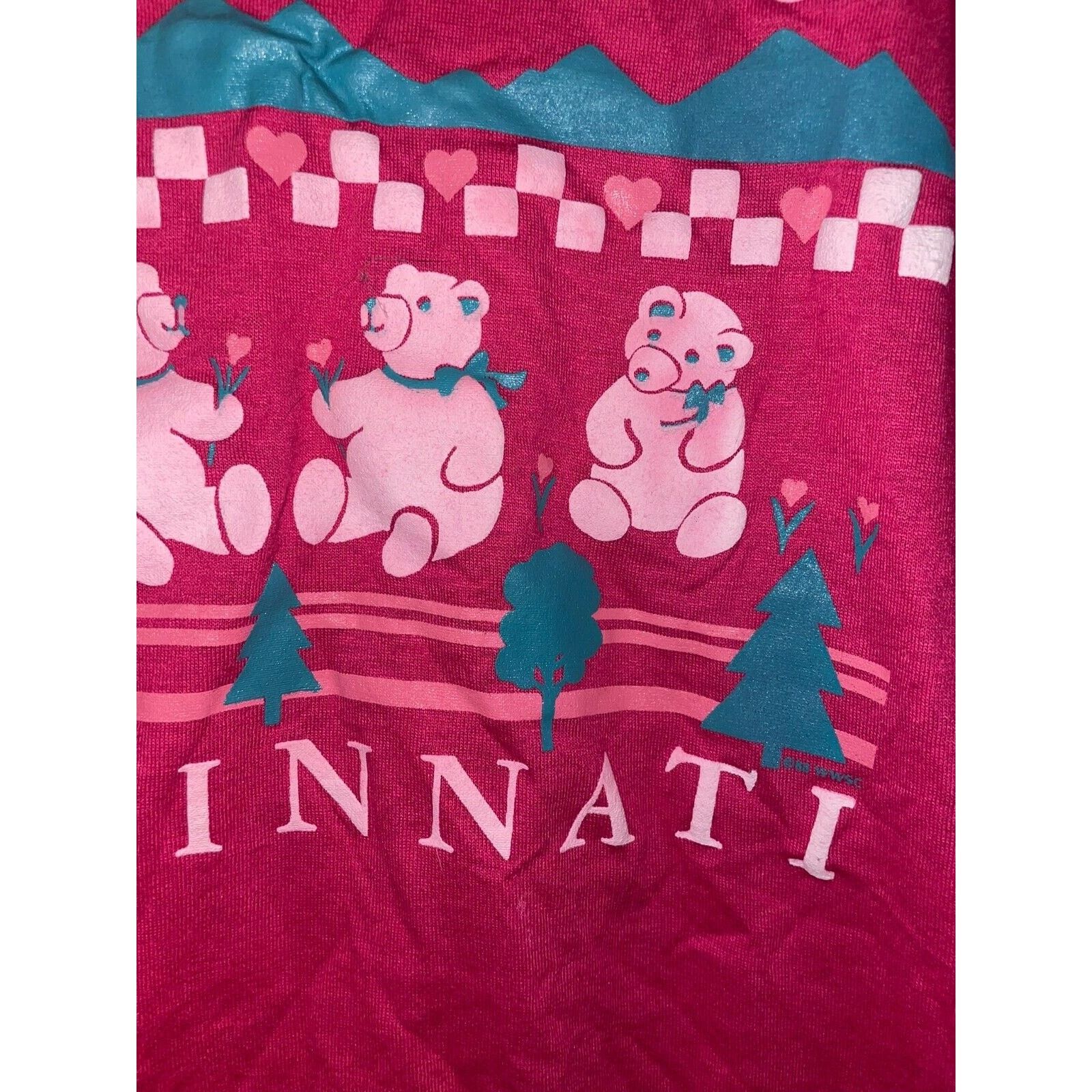Jerzees Vintage Cincinnati Pink Shirt Teddy Bear Tee 1988 80s VTG S Size US S / EU 44-46 / 1 - 5 Thumbnail